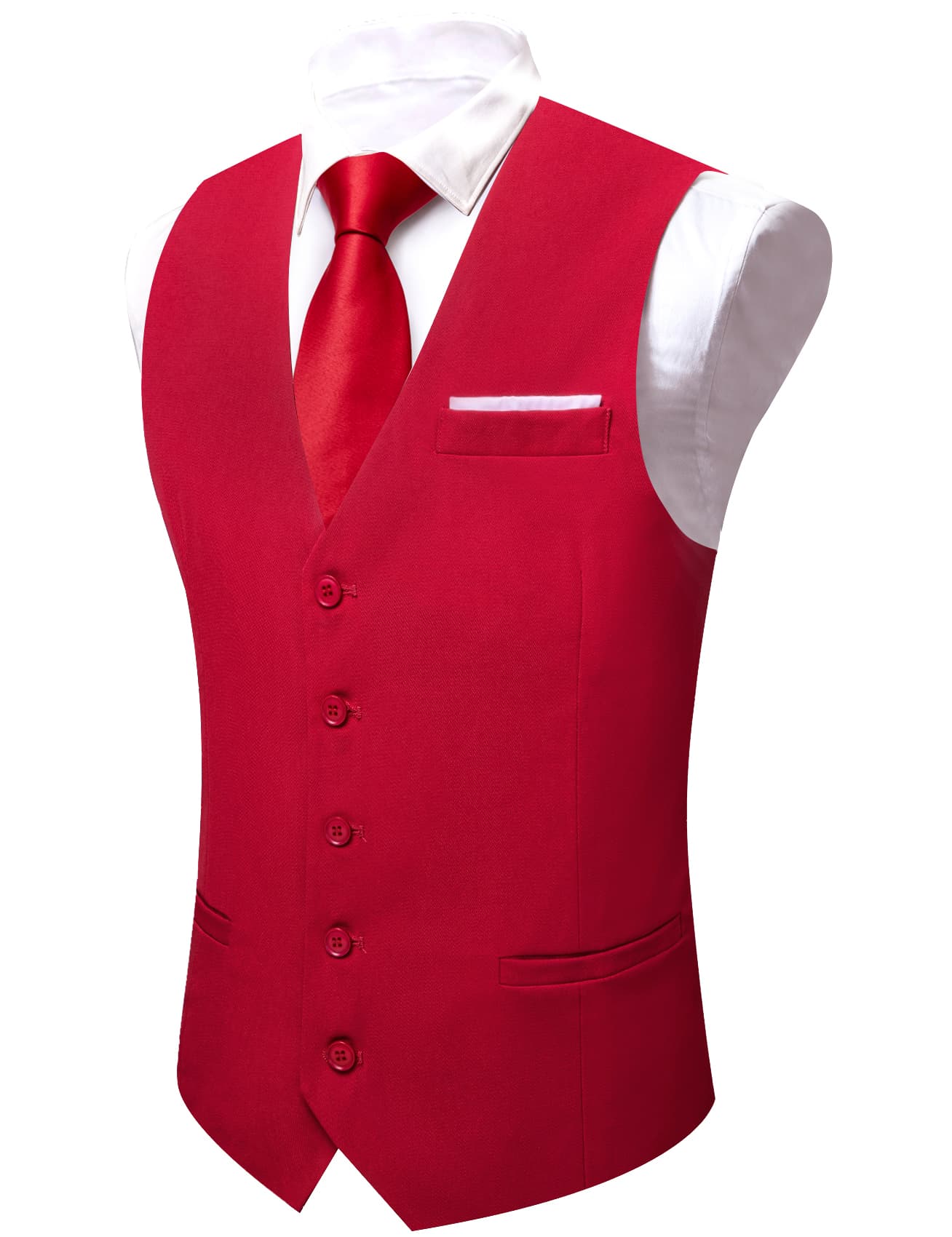 Barry Wang Crimson Red Wedding Vest Solid Men Button V-Neck Waistcoat