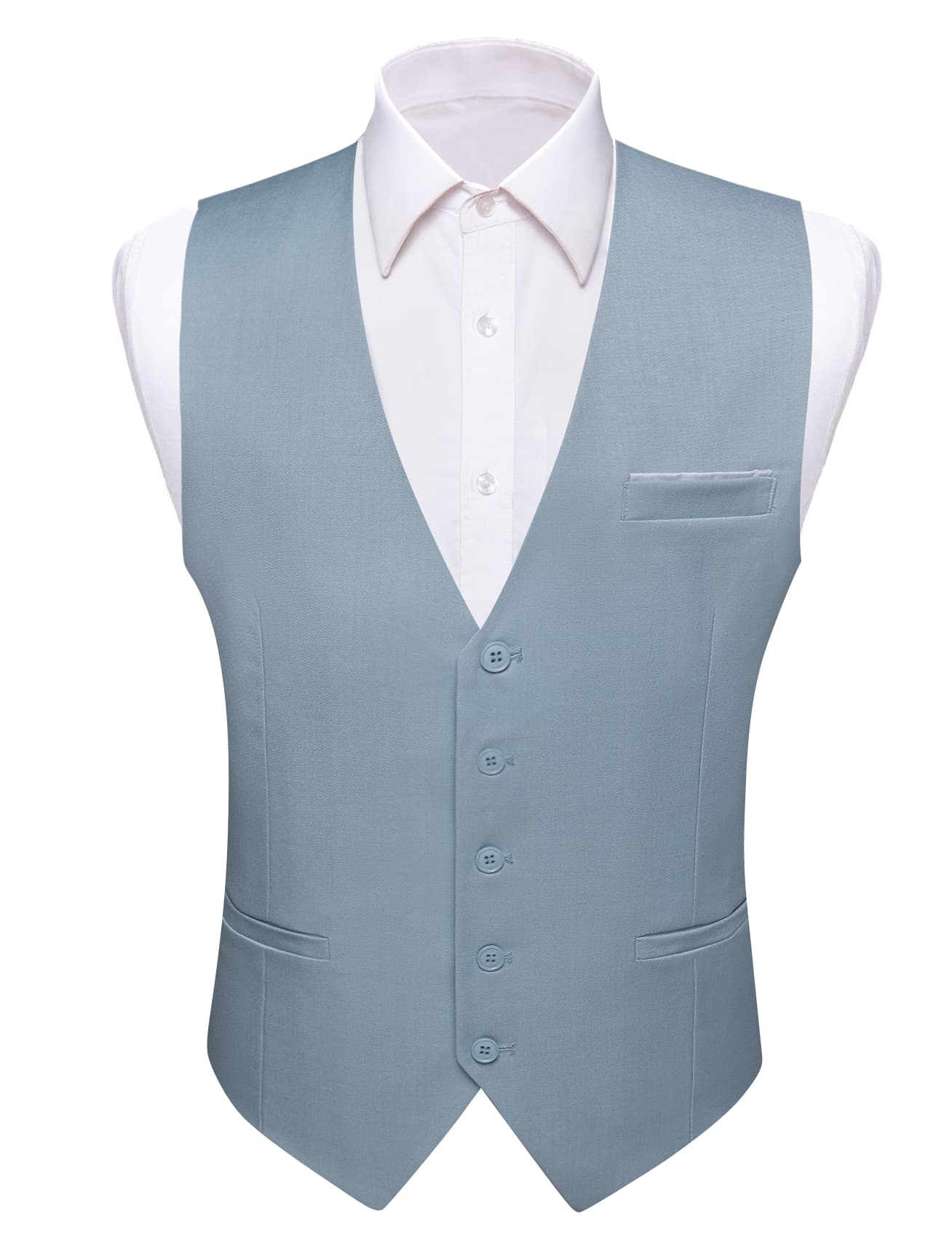 Barry Wang Blue Grey Wedding Vest Solid Mens Button V-Neck Waistcoat