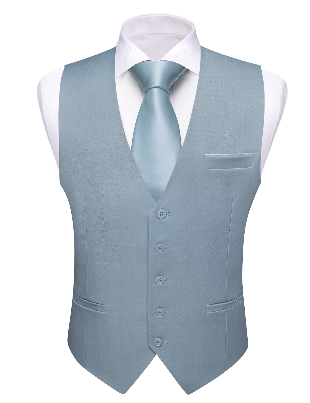 Barry Wang Blue Grey Wedding Vest Solid Mens Button V-Neck Waistcoat