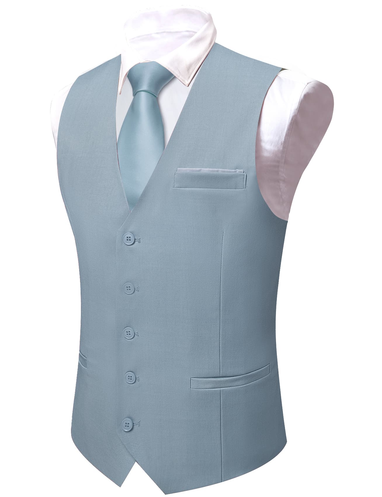 Barry Wang Blue Grey Wedding Vest Solid Mens Button V-Neck Waistcoat