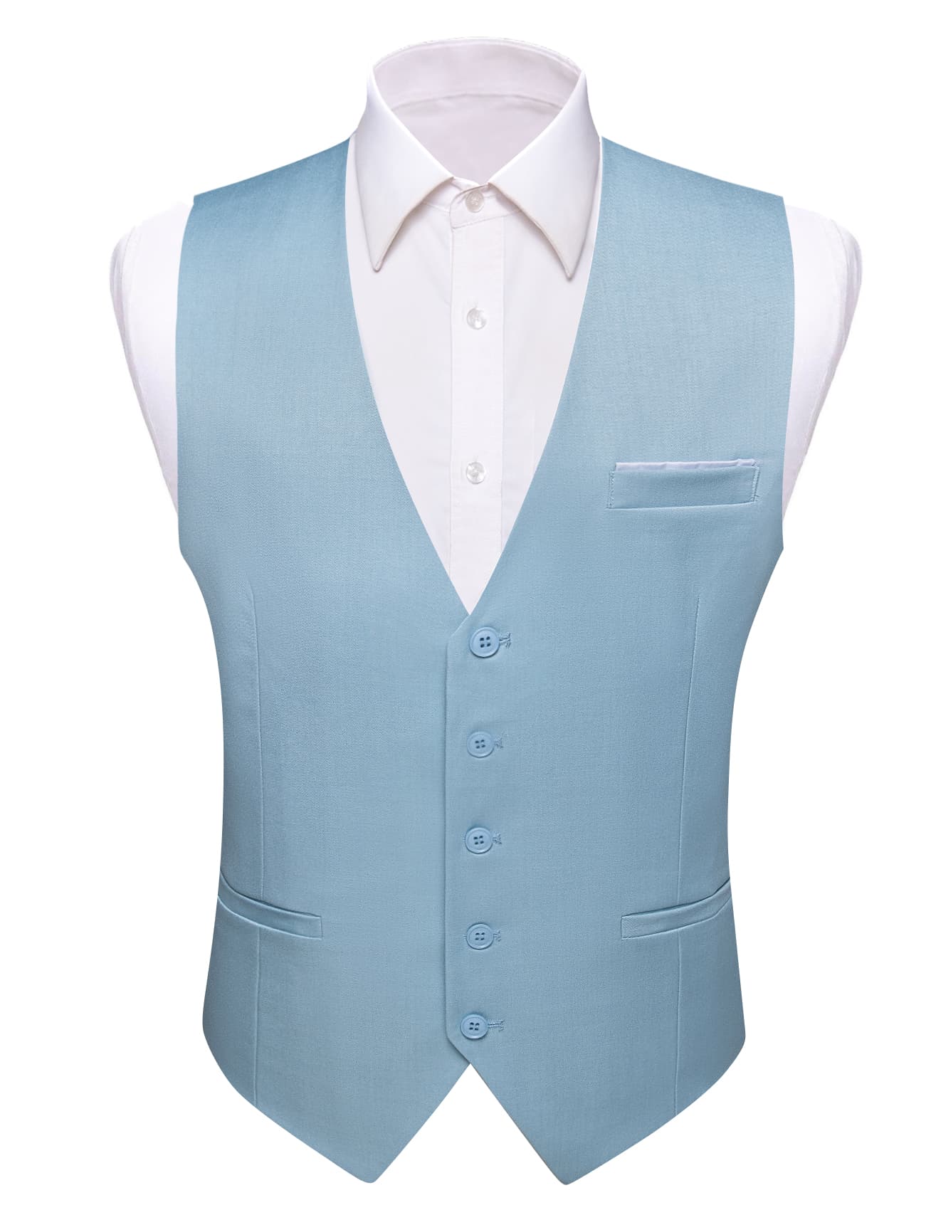 Barry Wang Sky Blue Wedding Vest Solid Mens Button V-Neck Waistcoat