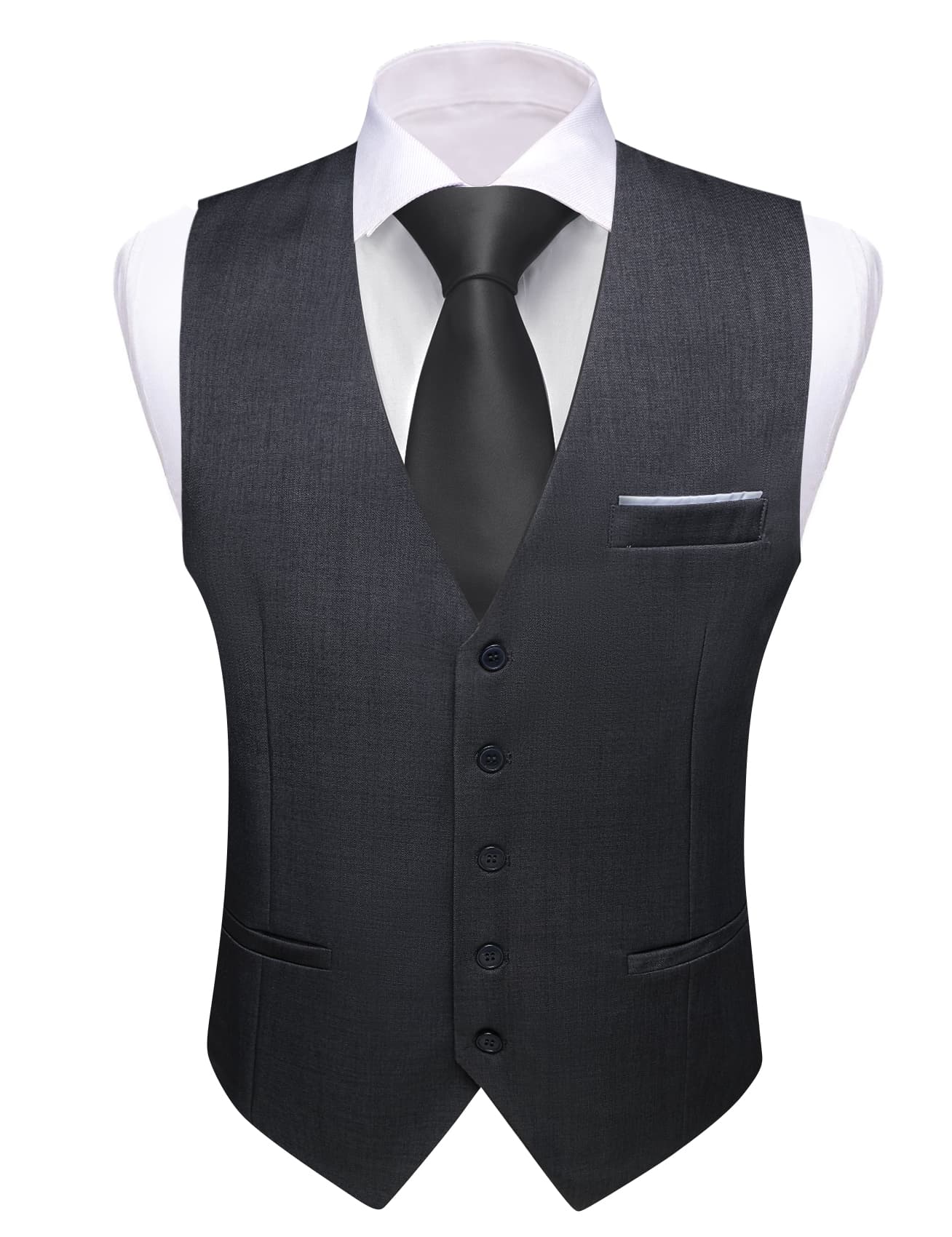 Barry Wang Dark Grey Wedding Vest Solid Mens Button V-Neck Waistcoat