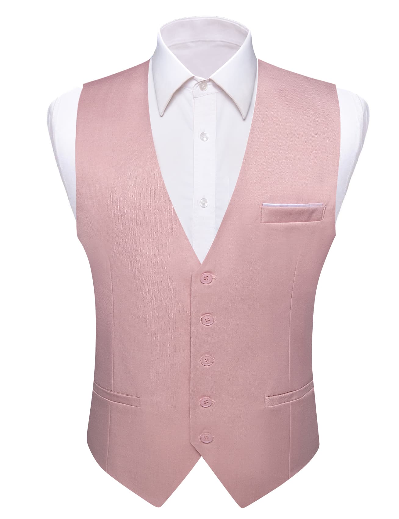 Barry Wang Wedding Vest Pale Pink Solid Mens Button V-Neck Waistcoat