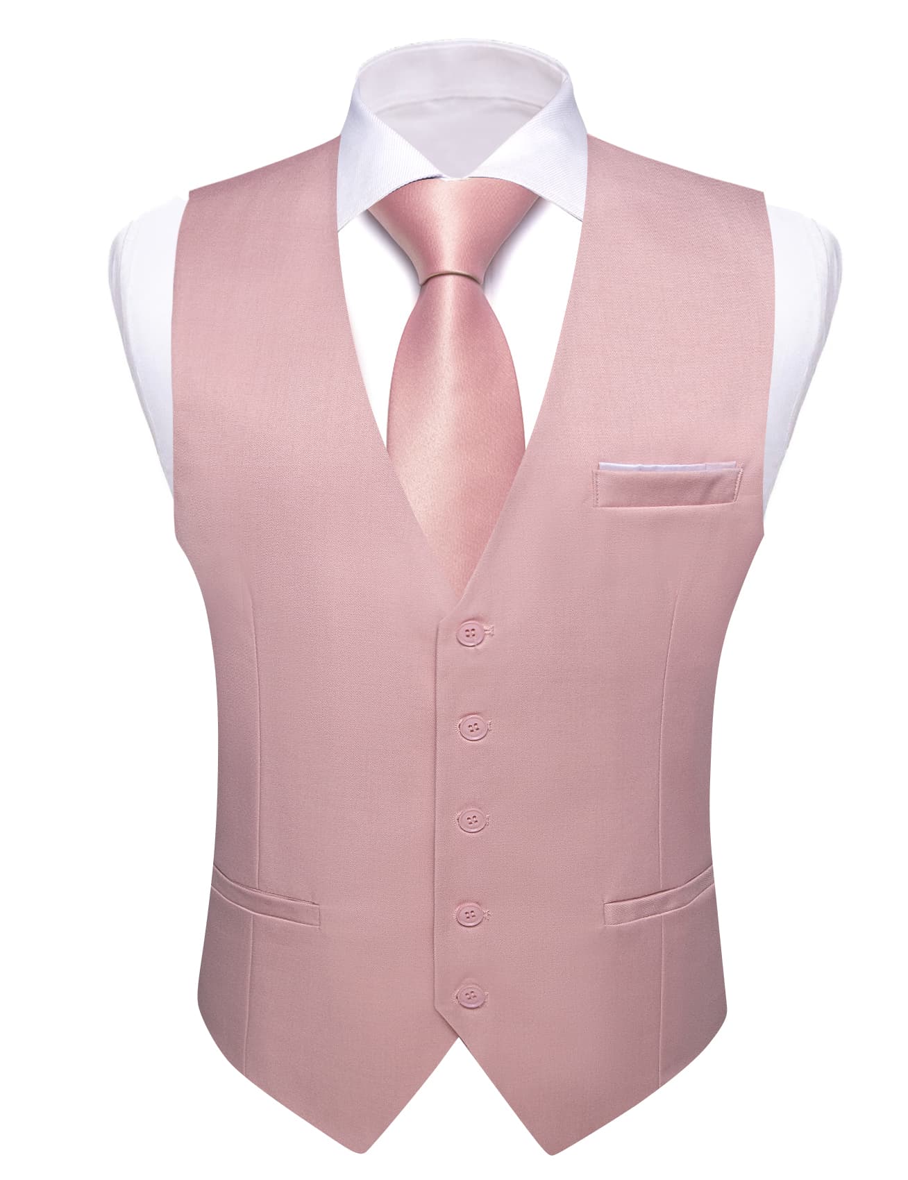 Barry Wang Wedding Vest Pale Pink Solid Mens Button V-Neck Waistcoat