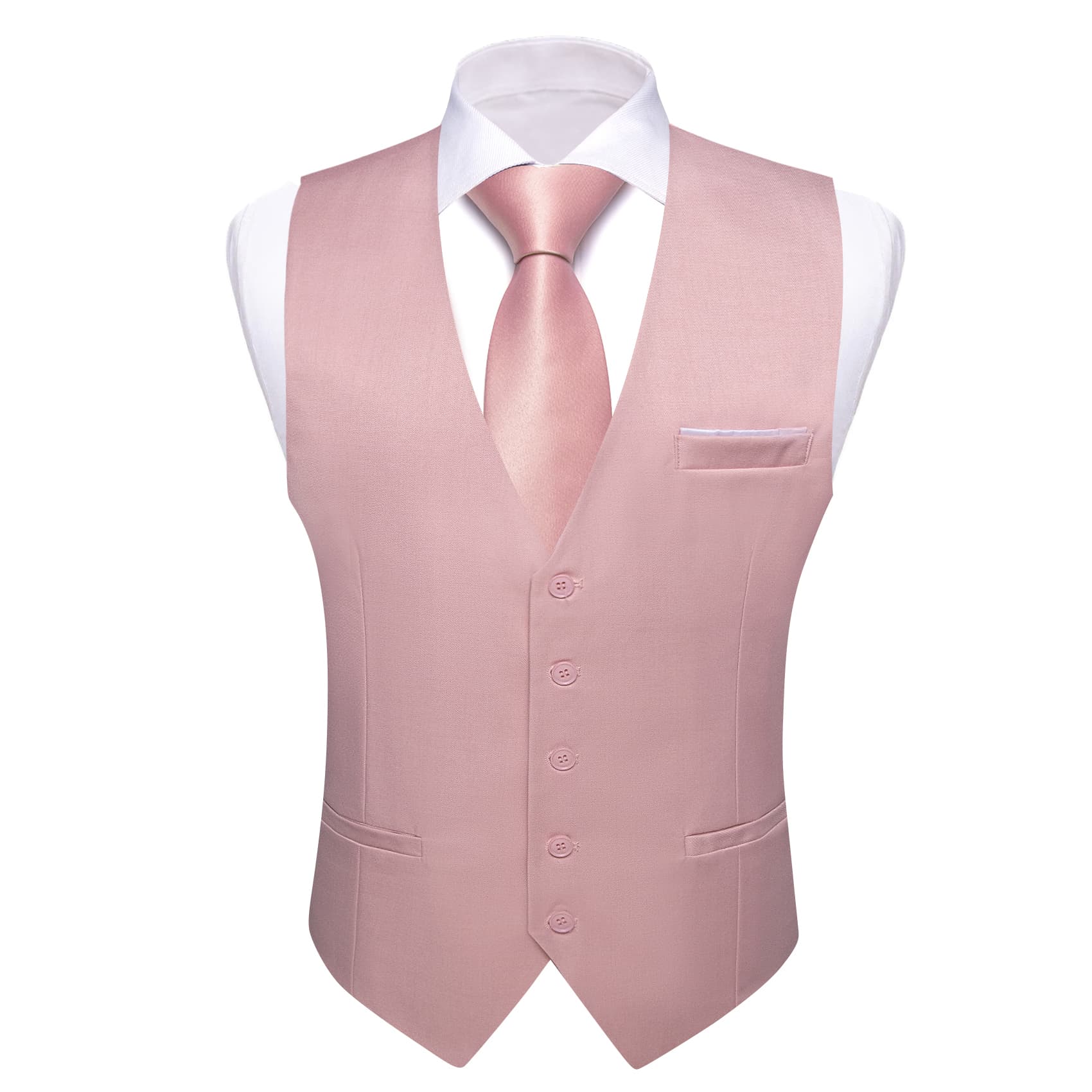 Barry Wang Wedding Vest Pale Pink Solid Mens Button V-Neck Waistcoat