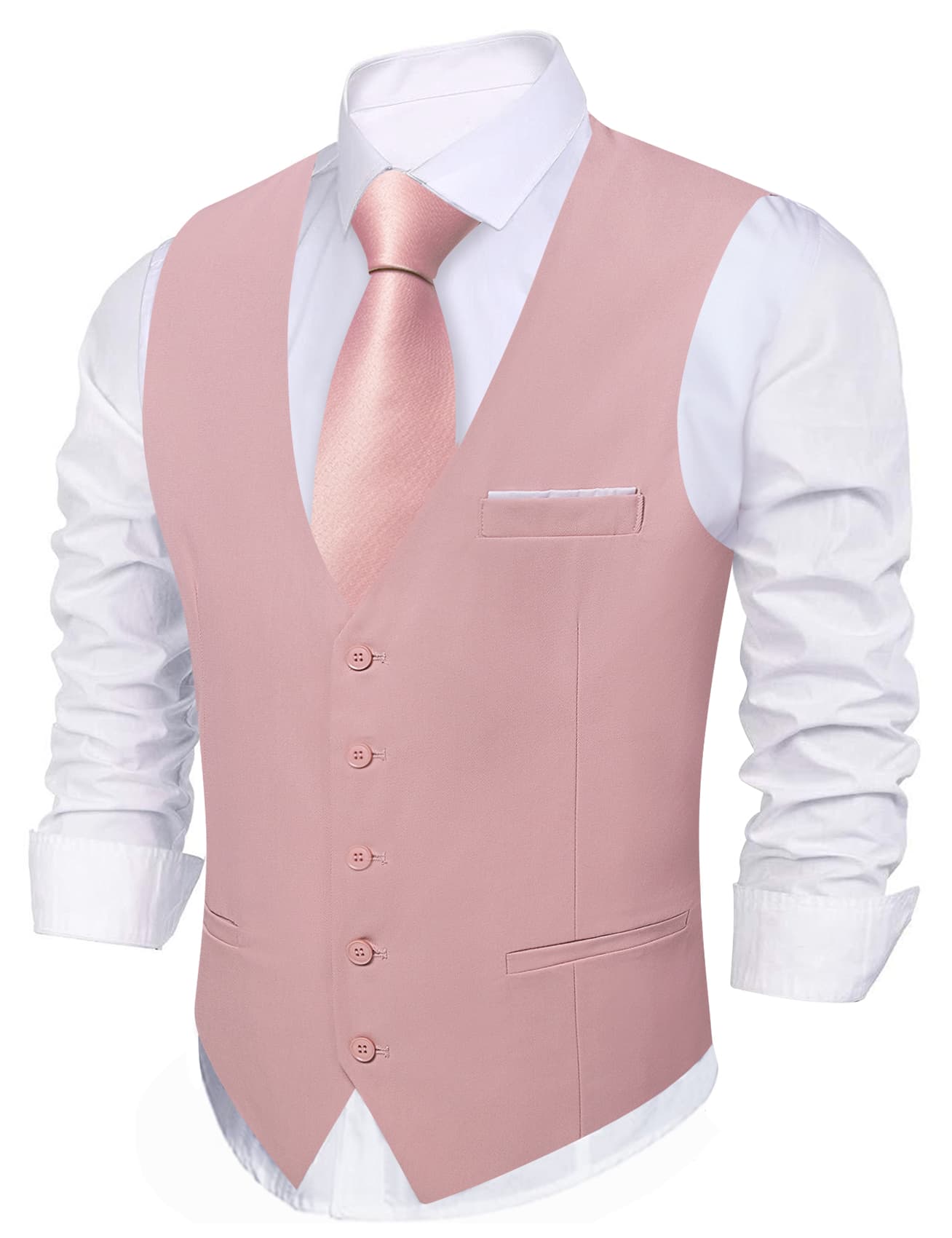 Barry Wang Wedding Vest Pale Pink Solid Mens Button V-Neck Waistcoat