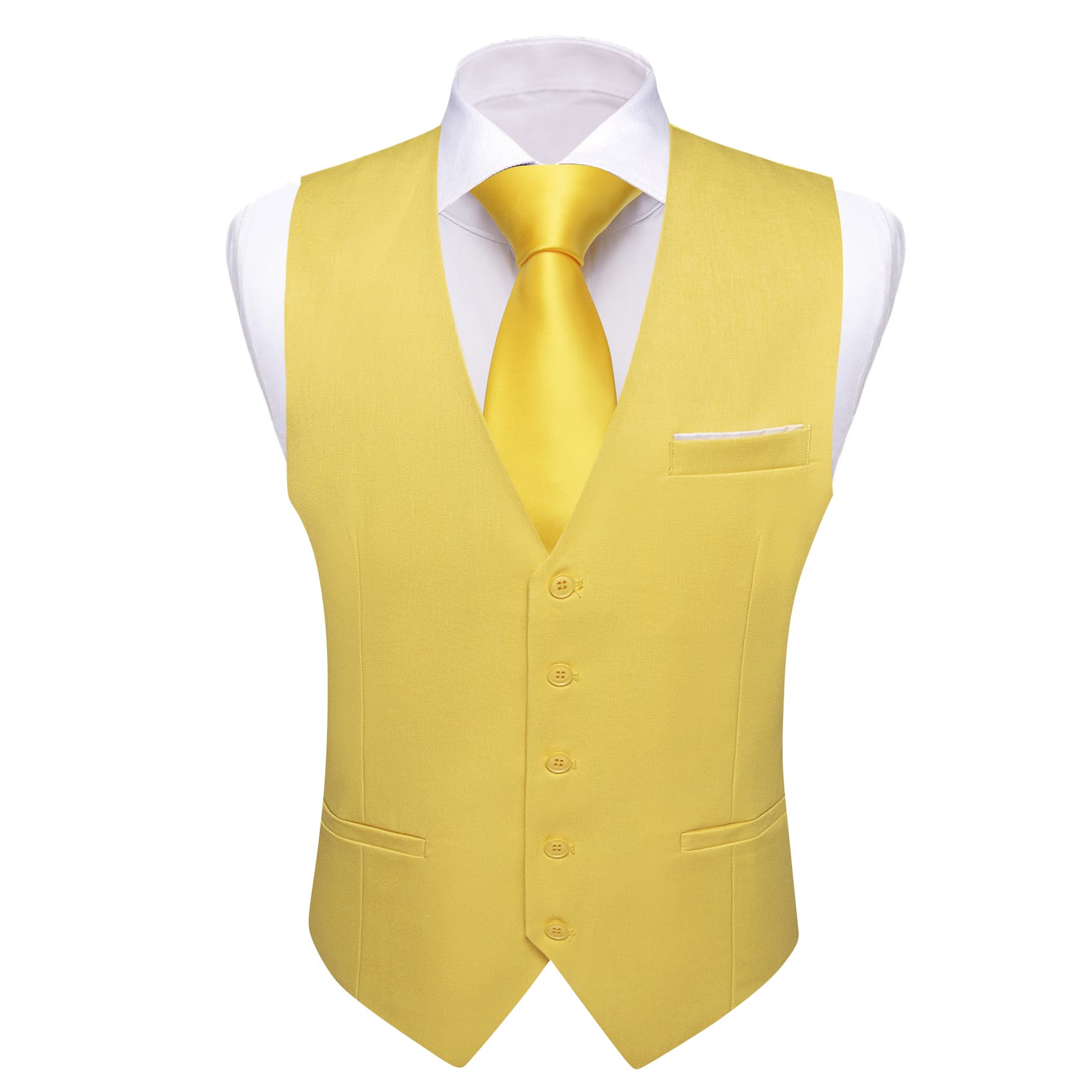 Barry Wang Wedding Vest Solid Old Gold Yellow Button V-Neck Waistcoat