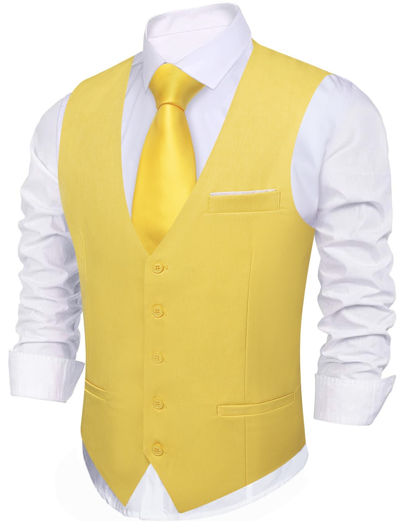 Barry Wang Wedding Vest Solid Old Gold Yellow Button V-Neck Waistcoat