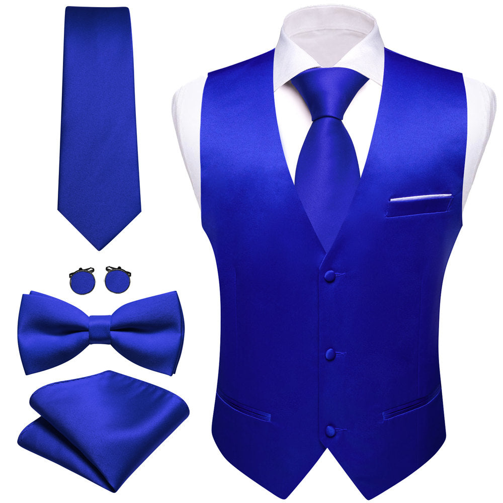 Barry Wang 5pcs Mens Waistcoat Set Persian Blue Solid Vest Set