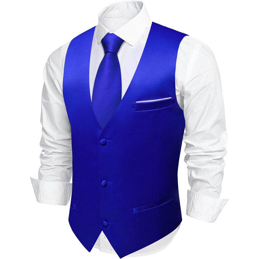 Barry Wang 5pcs Mens Waistcoat Set Persian Blue Solid Vest Set