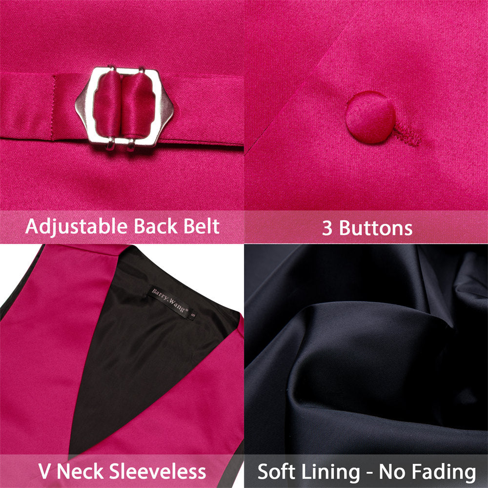 Barry Wang 5pcs Mens Waistcoat Set Ruby Solid Vest Necktie Bowtie Set