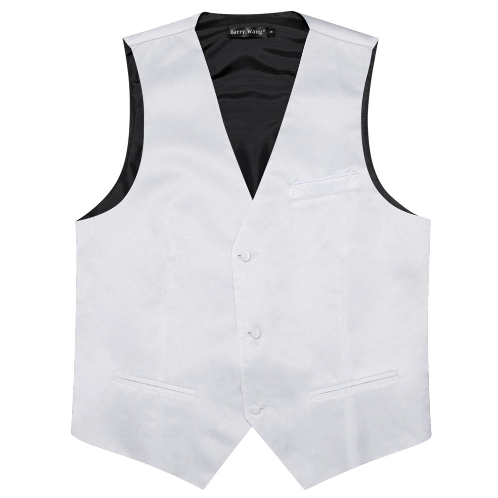 Barry Wang 5pcs Mens Waistcoat Set Platinum White Solid Vest Tie Set