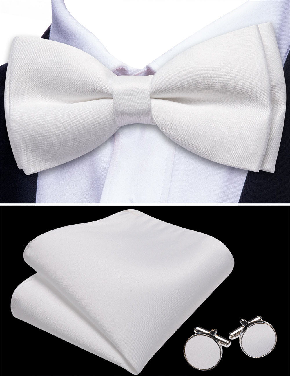 Barry Wang 5pcs Mens Waistcoat Set Platinum White Solid Vest Tie Set