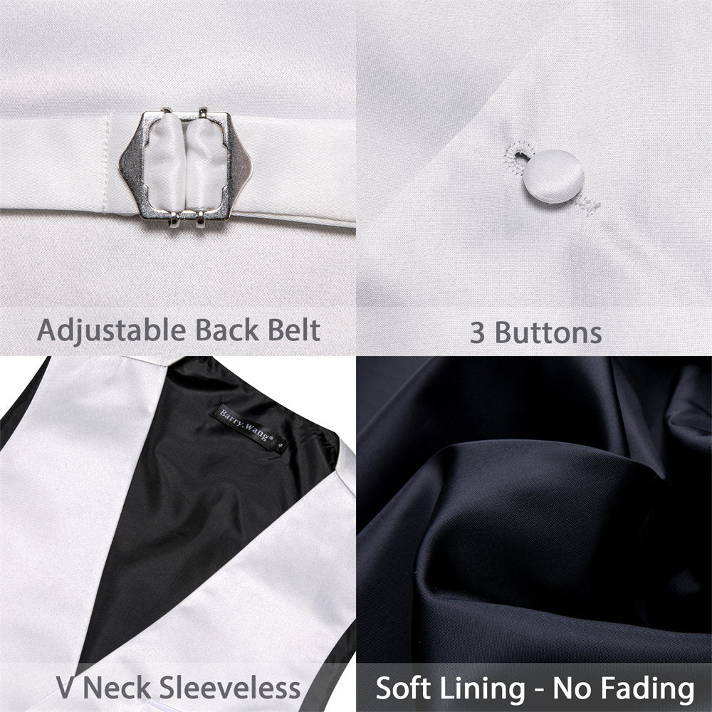 Barry Wang 5pcs Mens Waistcoat Set Platinum White Solid Vest Tie Set