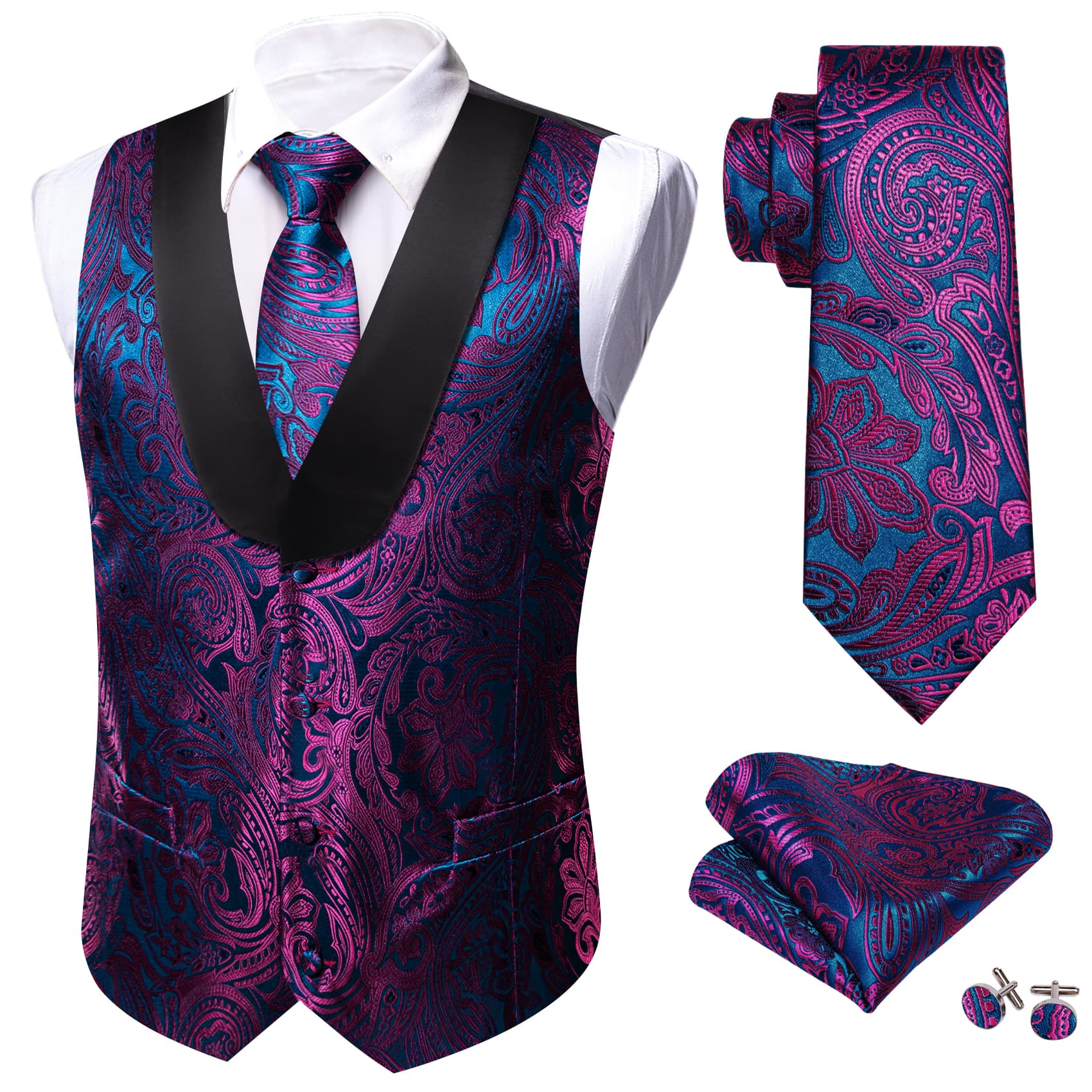 blue purple tuxedo vest