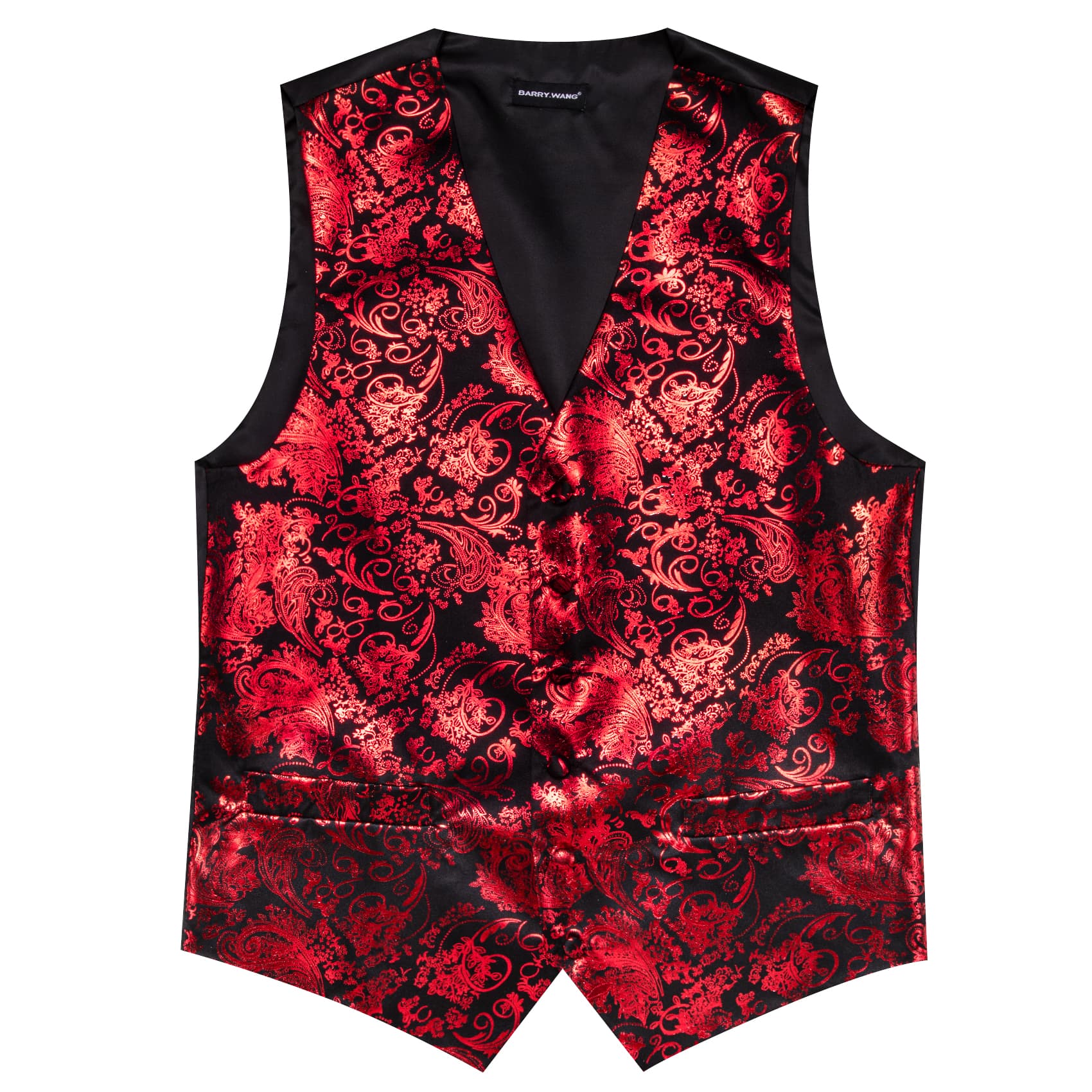 Hot Stamping Red Waistcoat Men's V-Neck Black Vest Tie Set