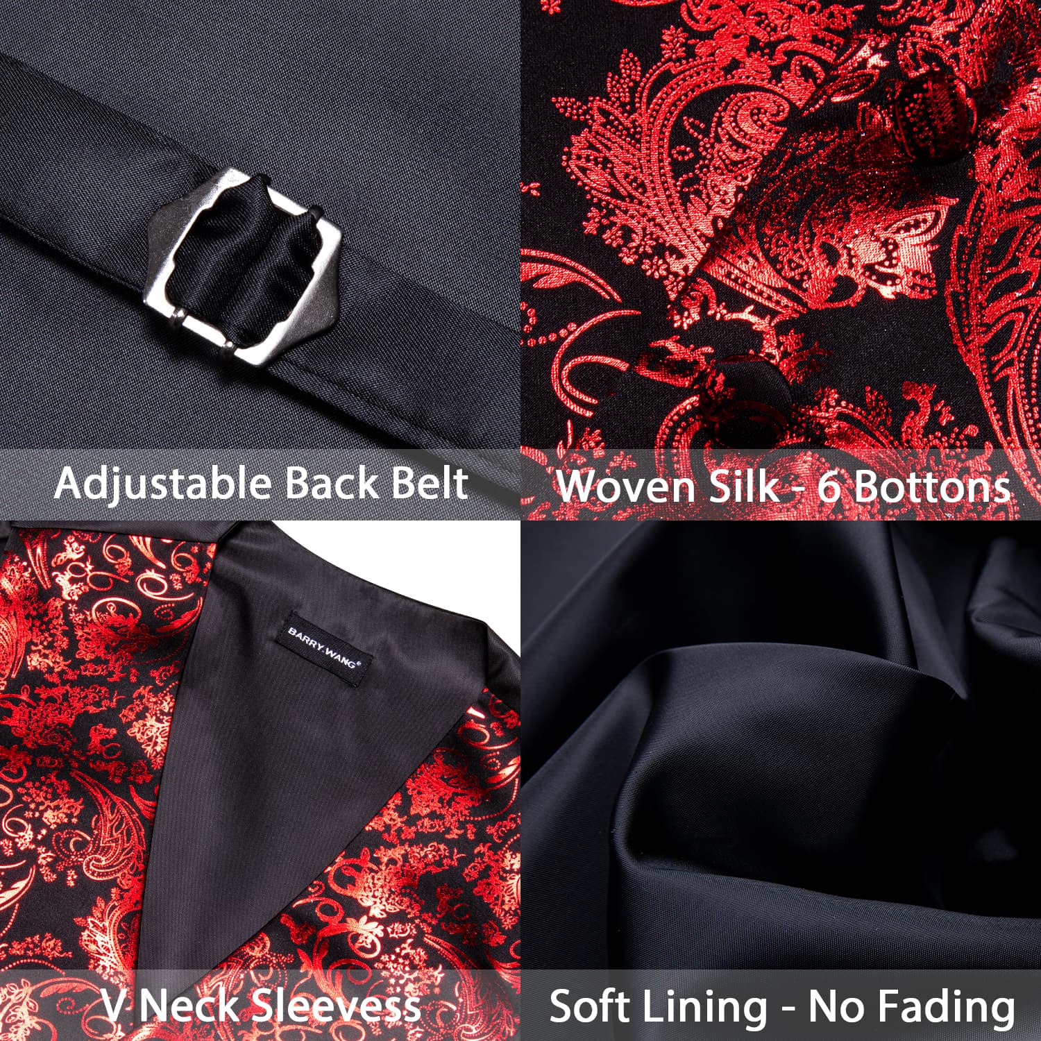 Hot Stamping Red Waistcoat Men's V-Neck Black Vest Tie Set