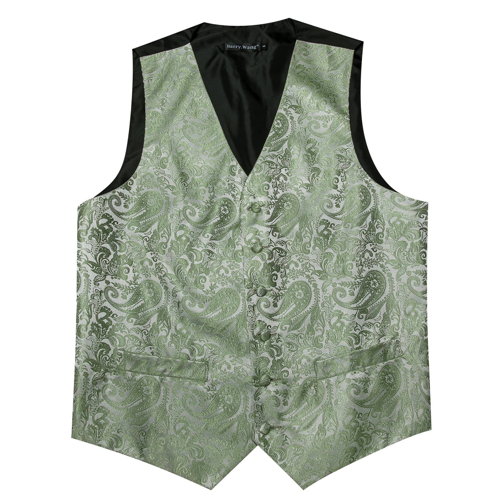 Barry Wang Light Green Paisley Wedding Vest V-Neck Silk Suit Waistcoat