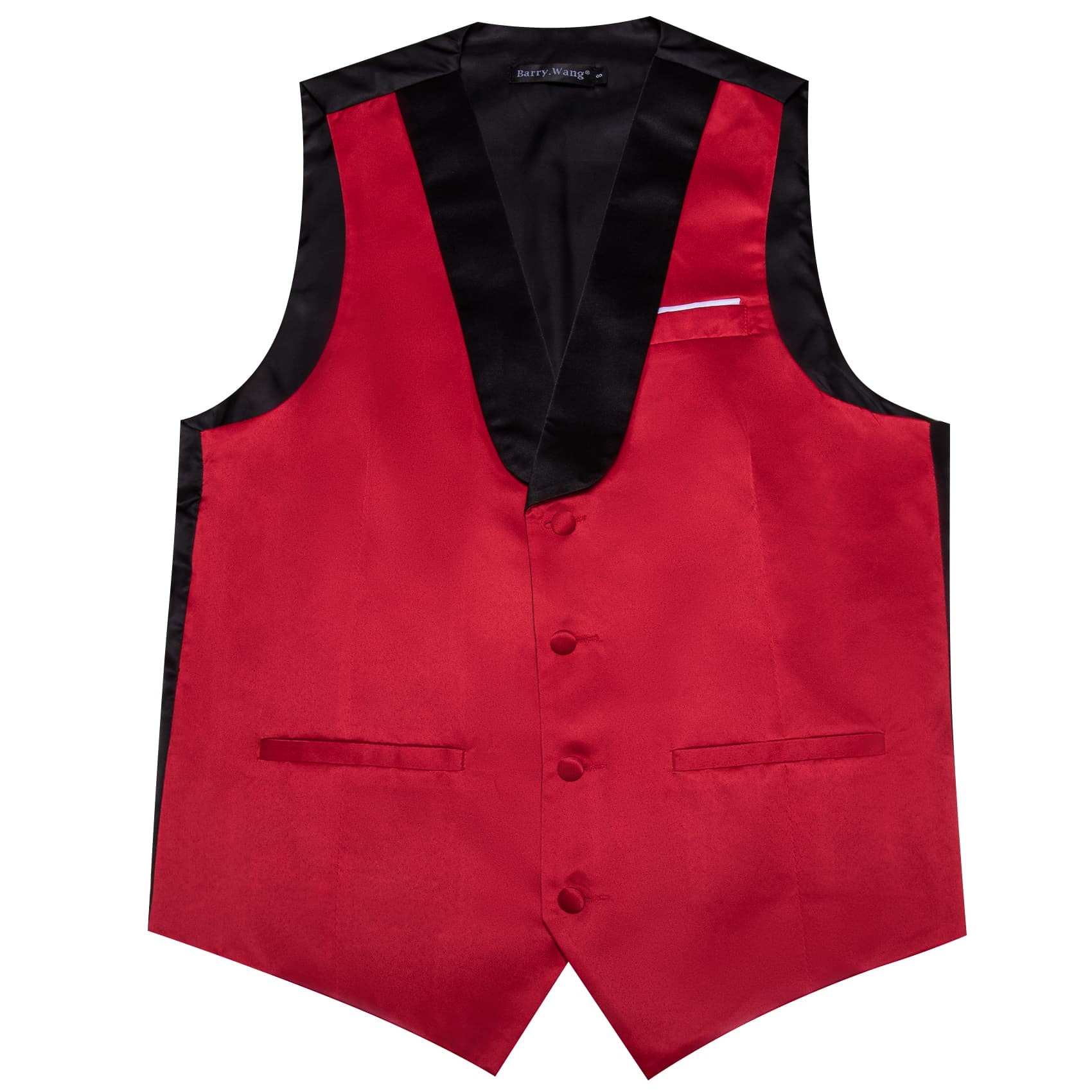 Barry Wang Crimson Red Black Shawl Lapel Waistcoat Mens Vest Tie Set