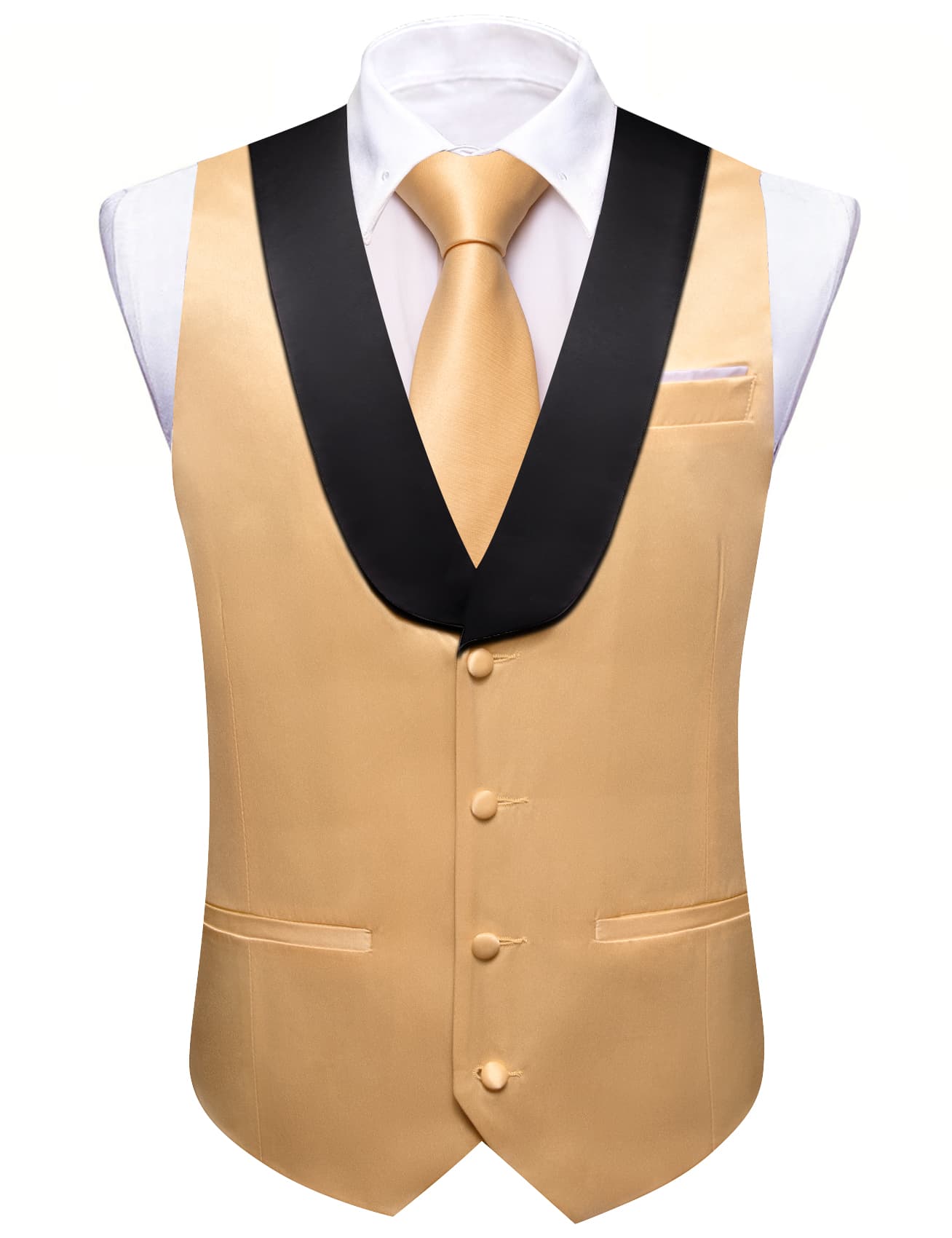 Barry Wang Earth yellow Black Shawl lapel Waistcoat Mens Vest Tie Set