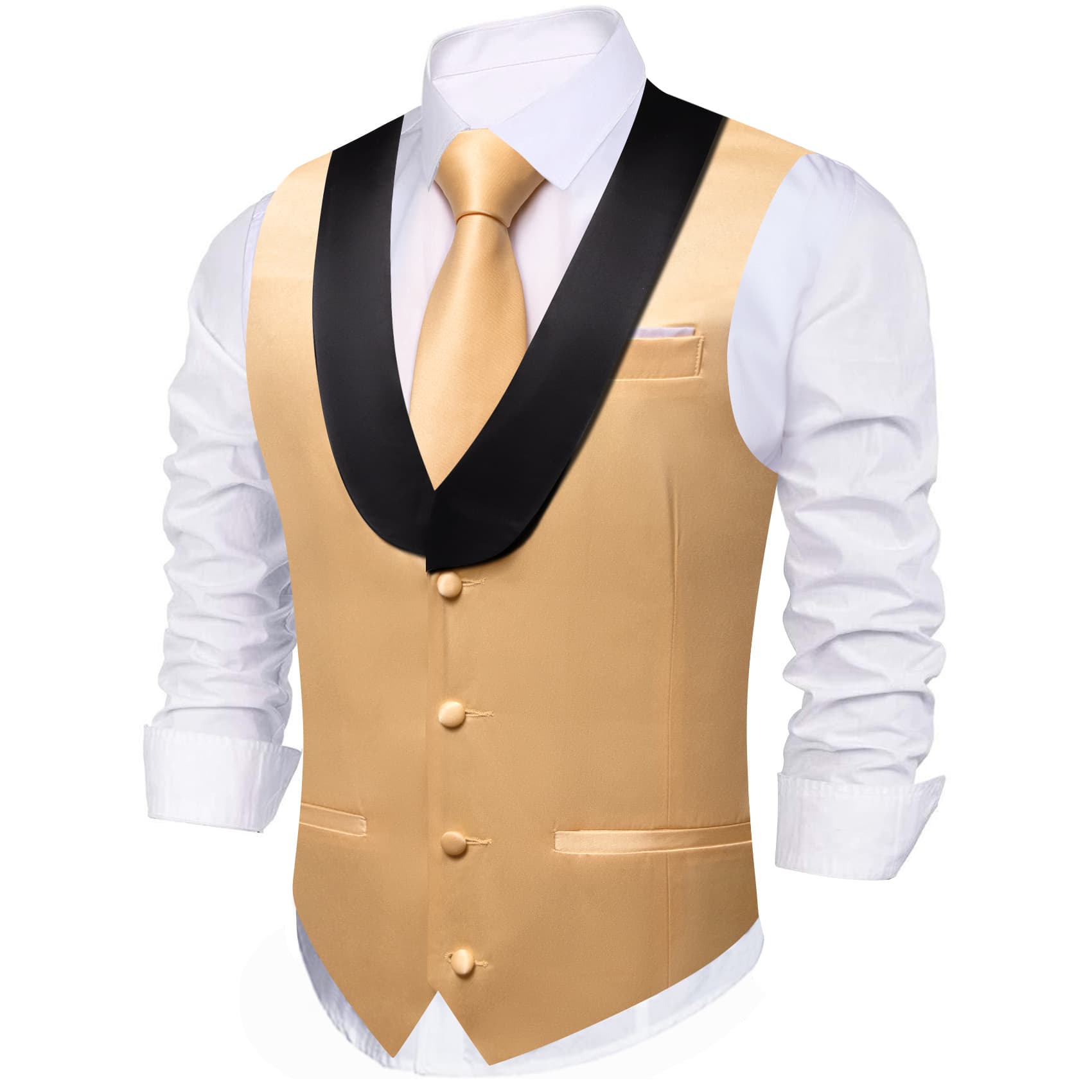 Barry Wang Earth yellow Black Shawl lapel Waistcoat Mens Vest Tie Set