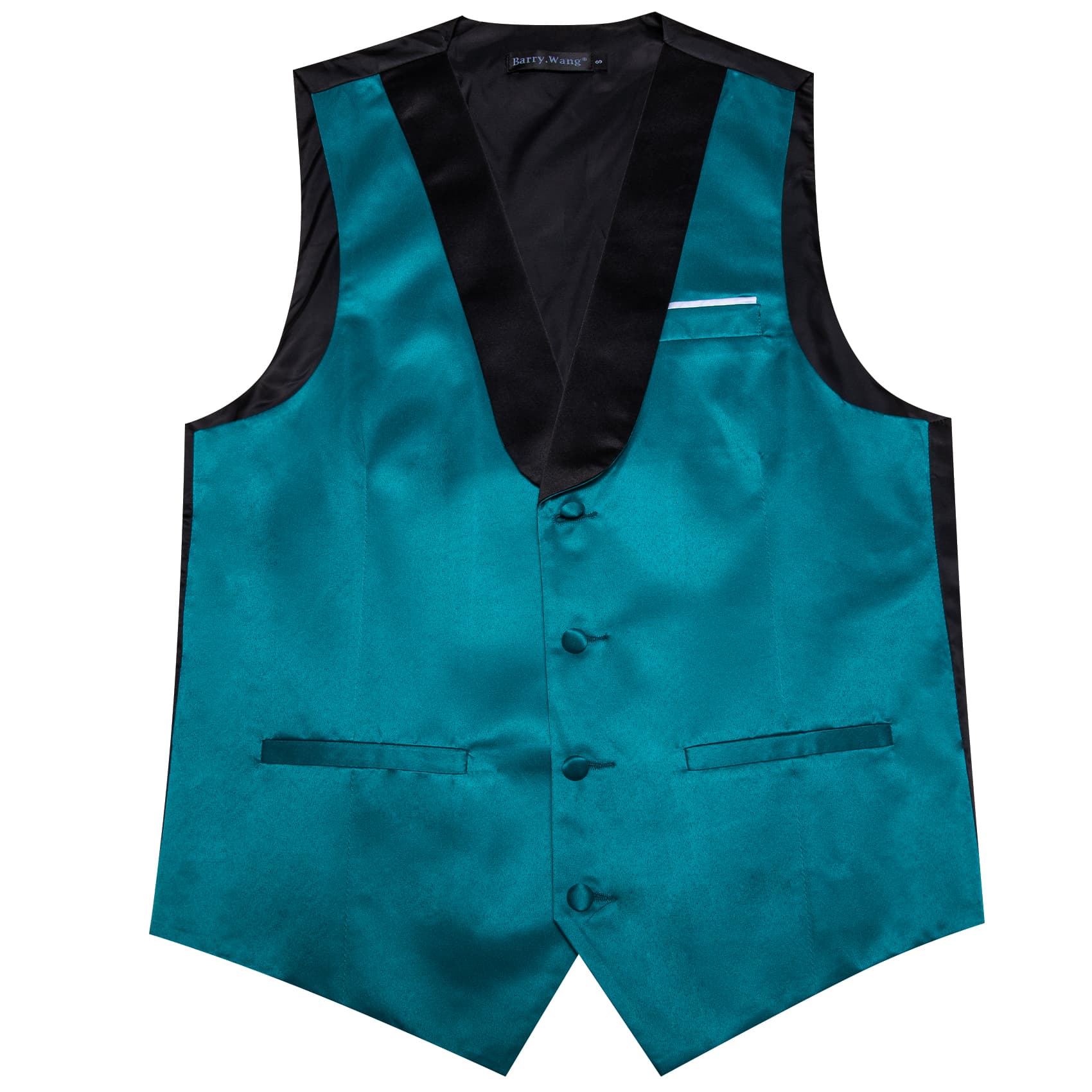 Barry Wang Teal Blue Black Shawl lapel Waistcoat Mens Vest Tie Set