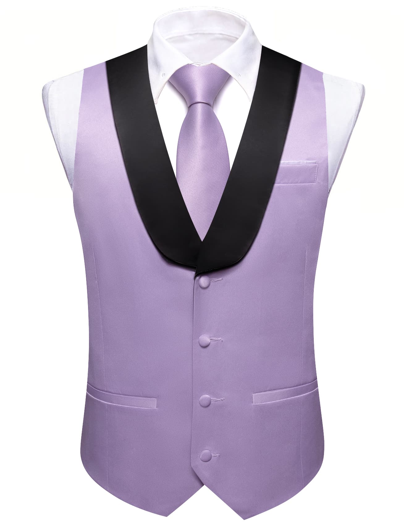 Barry Wang Lavender Purple Black Shawl lapel Waistcoat Vest Tie Set