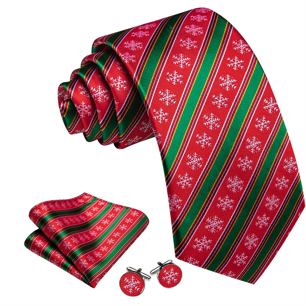 Barry Wang Christmas Ties Red Green Snow Striped Designer Tie Set