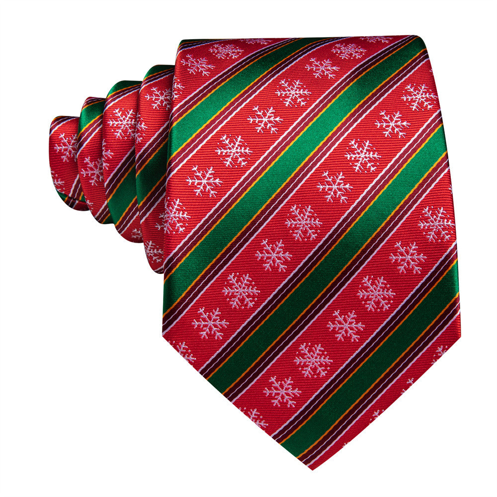 Barry Wang Christmas Ties Red Green Snow Striped Designer Tie Set