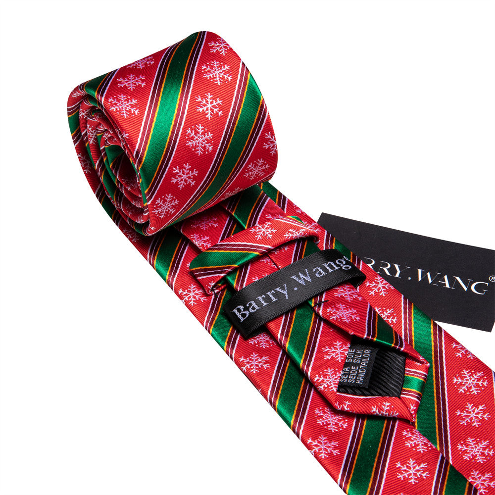 Barry Wang Christmas Ties Red Green Snow Striped Designer Tie Set