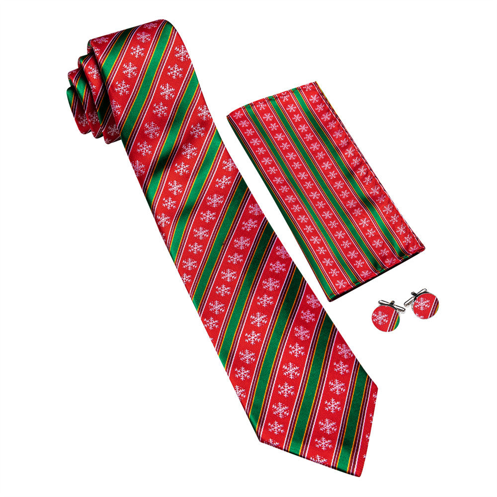 Barry Wang Christmas Ties Red Green Snow Striped Designer Tie Set