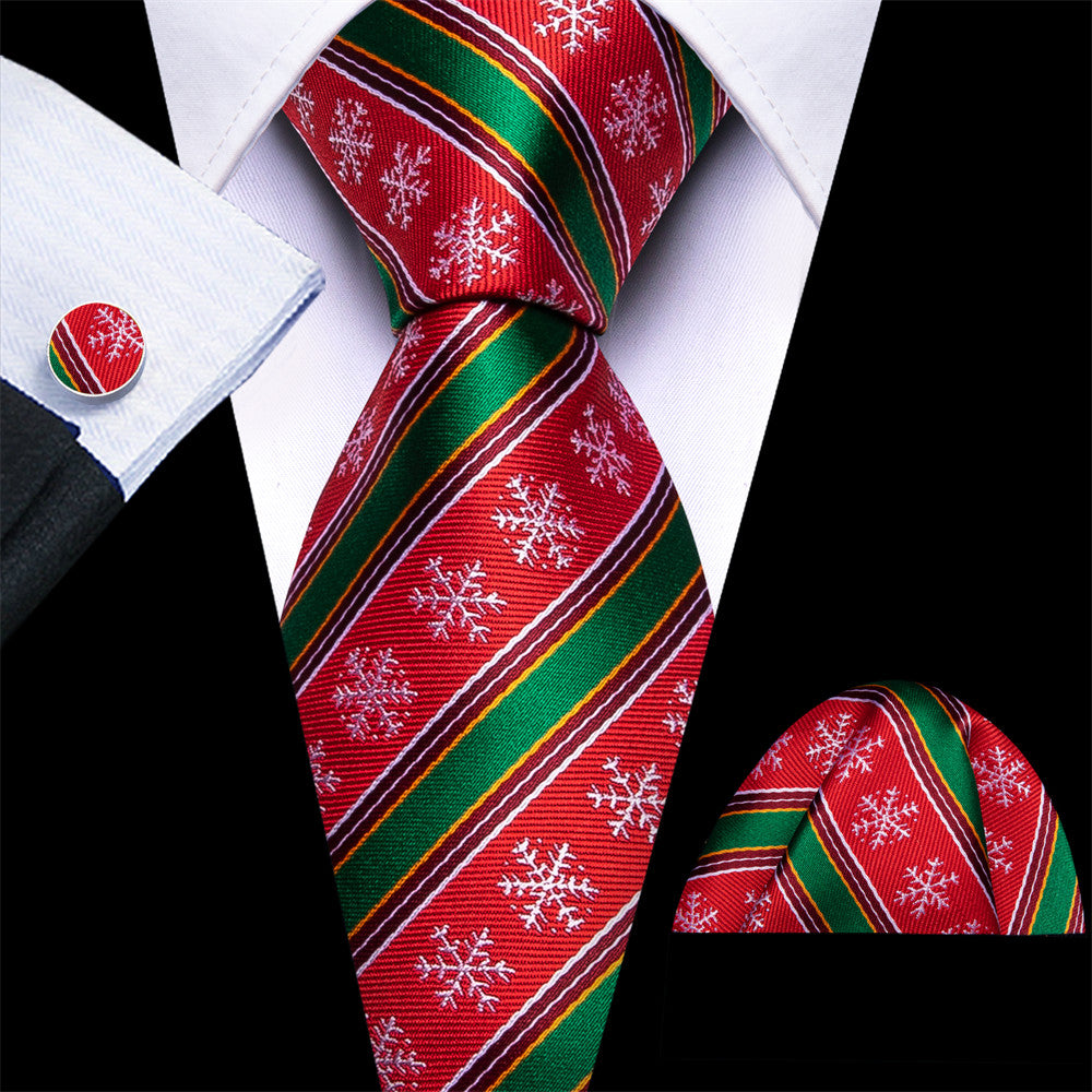 Barry Wang Christmas Ties Red Green Snow Striped Designer Tie Set