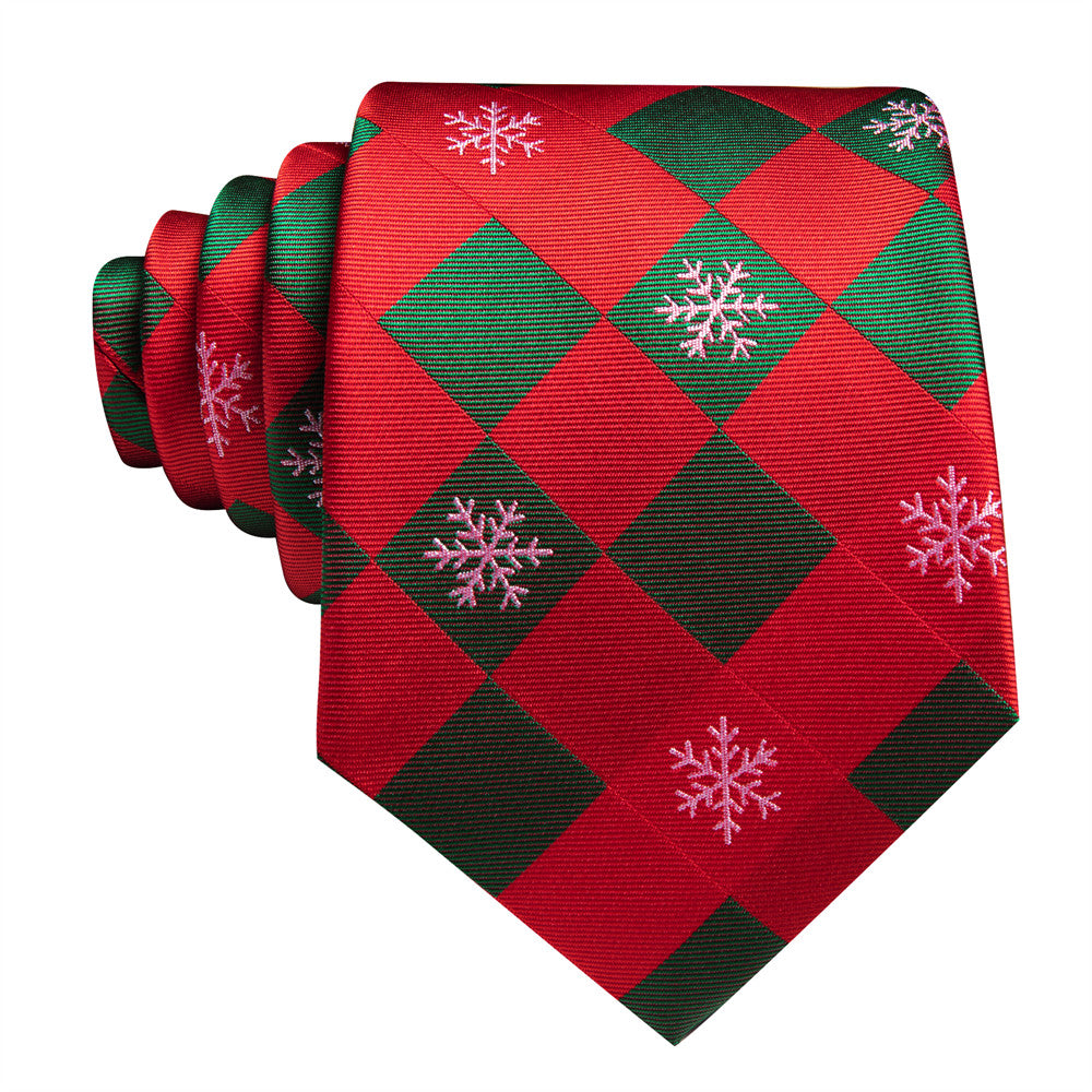 Barry Wang Christmas Ties Red Green Plaid Snow Necktie Set