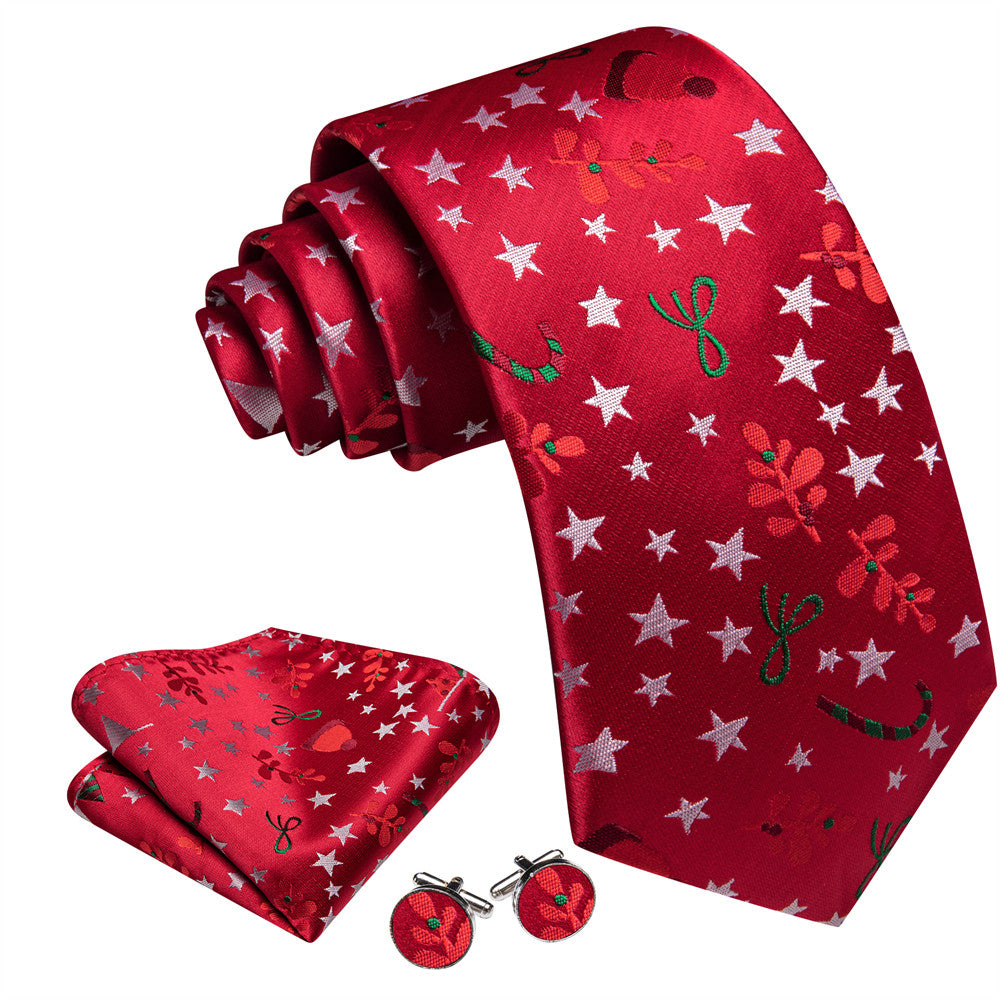 Barry Wang Red Star Ribbon Christmas Necktie Set