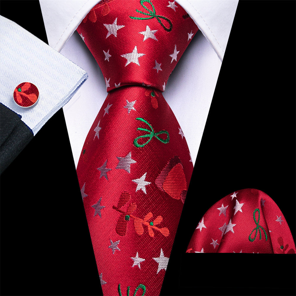 Barry Wang Red Star Ribbon Christmas Necktie Set