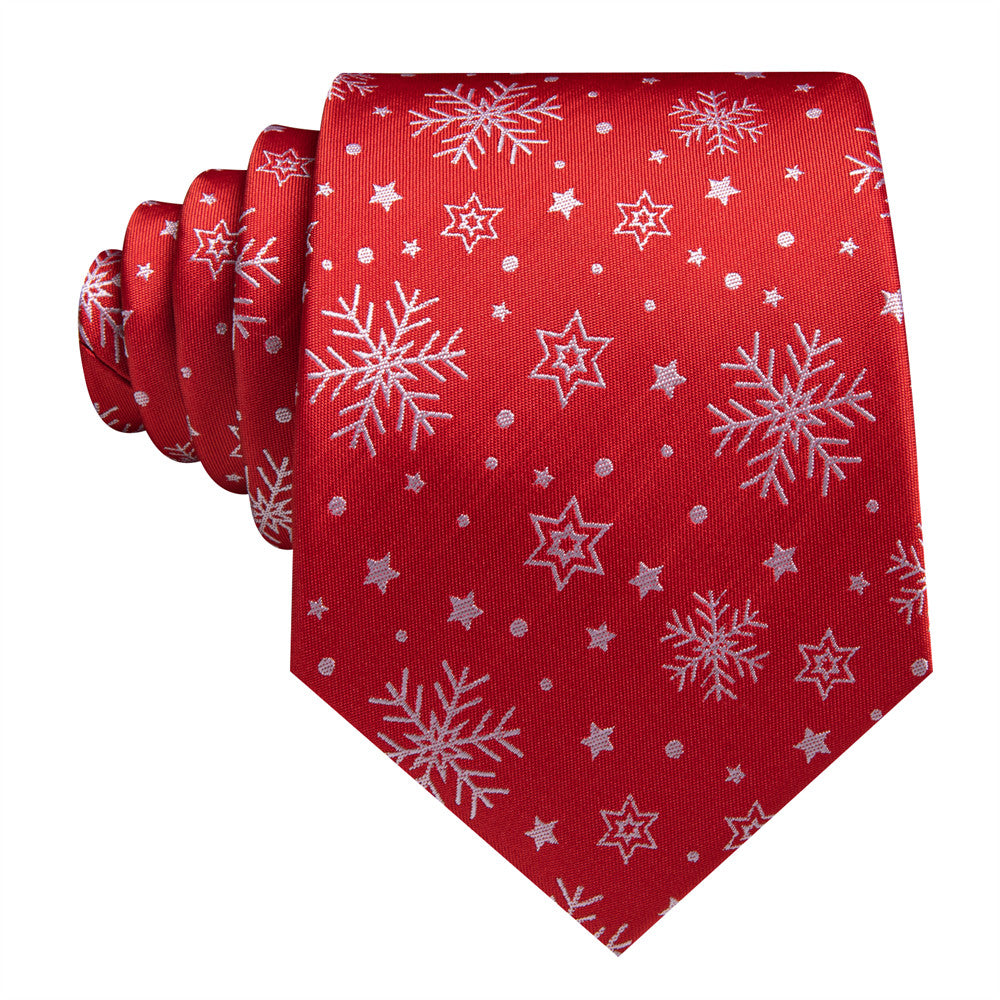 Barry Wang Silk Red White Snow Christmas Necktie Set for Men