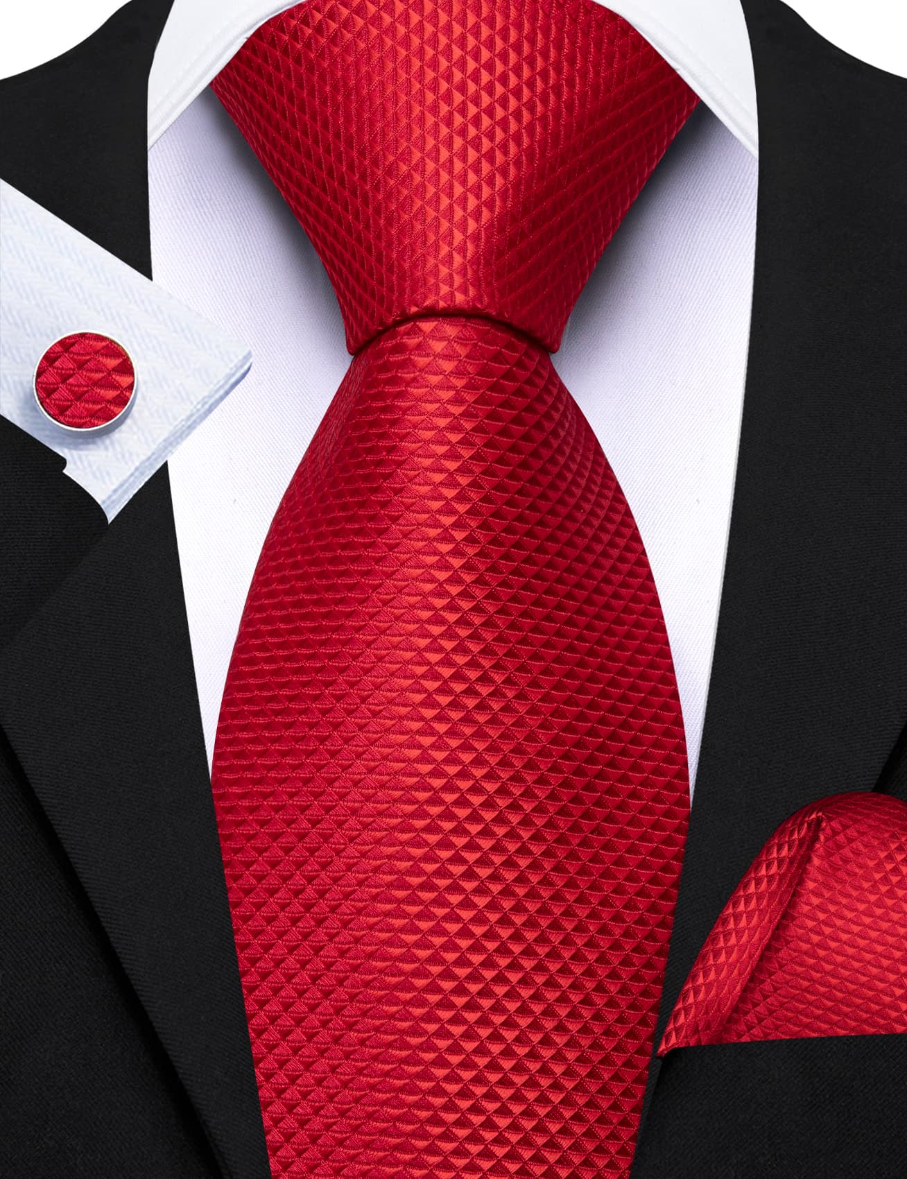 Red Necktie Jacquard Geometric Silk Wedding Ties for Men