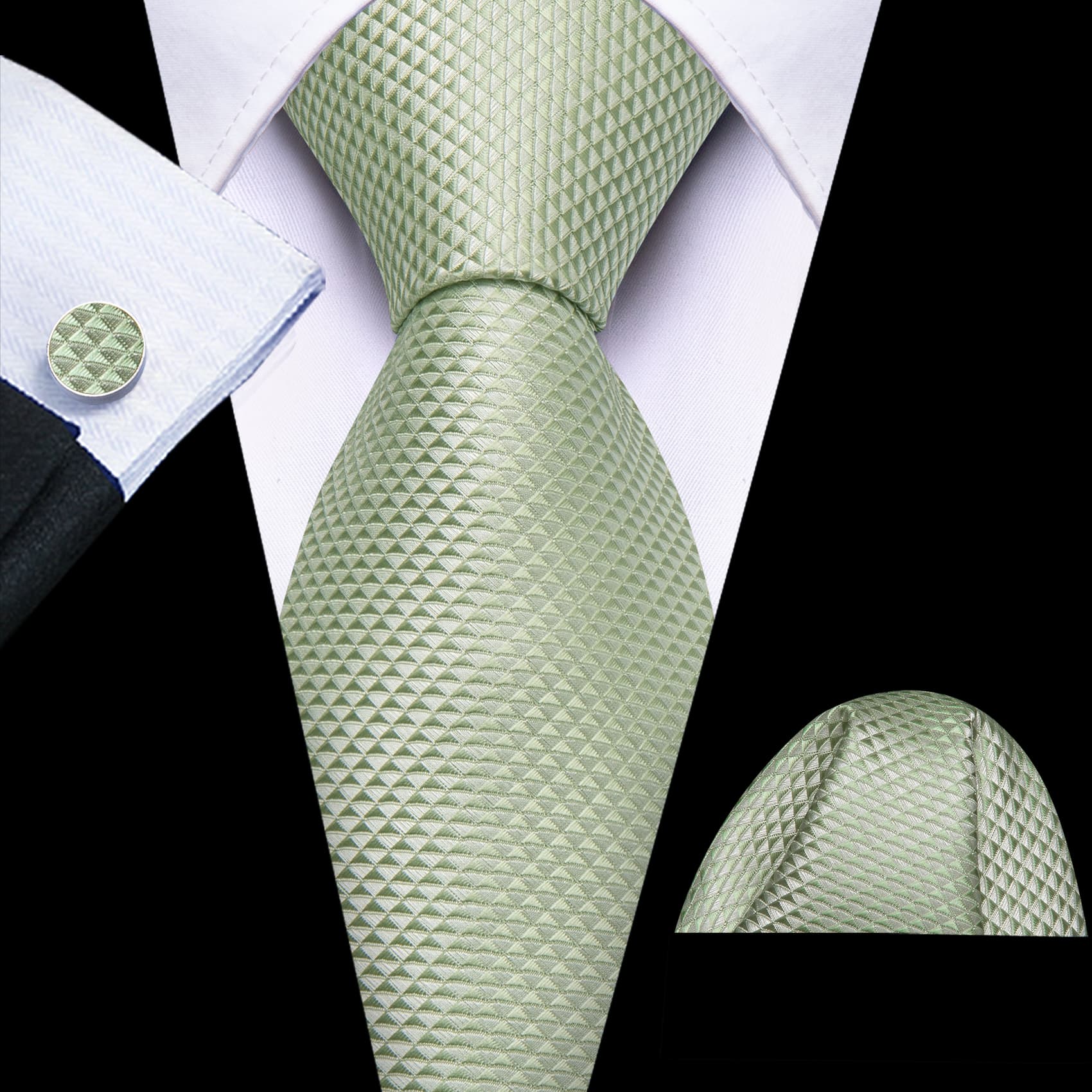  Mint Green Necktie Jacquard Geometric Silk Mens Wedding Tie