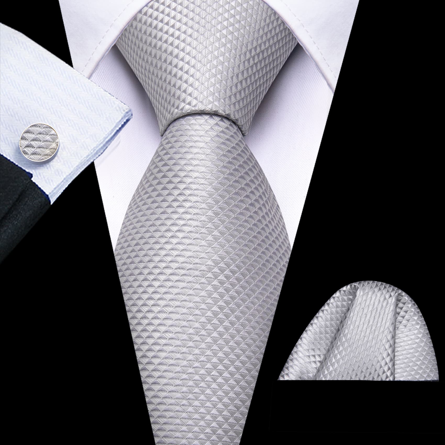 Silver Grey Necktie Jacquard Geometric Silk Men Wedding Tie