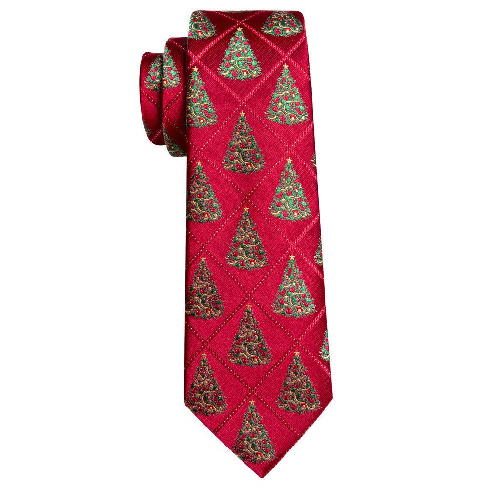 Barry Wang Silk Red Green Christmas Tree Plaid Designer Necktie Set for Men