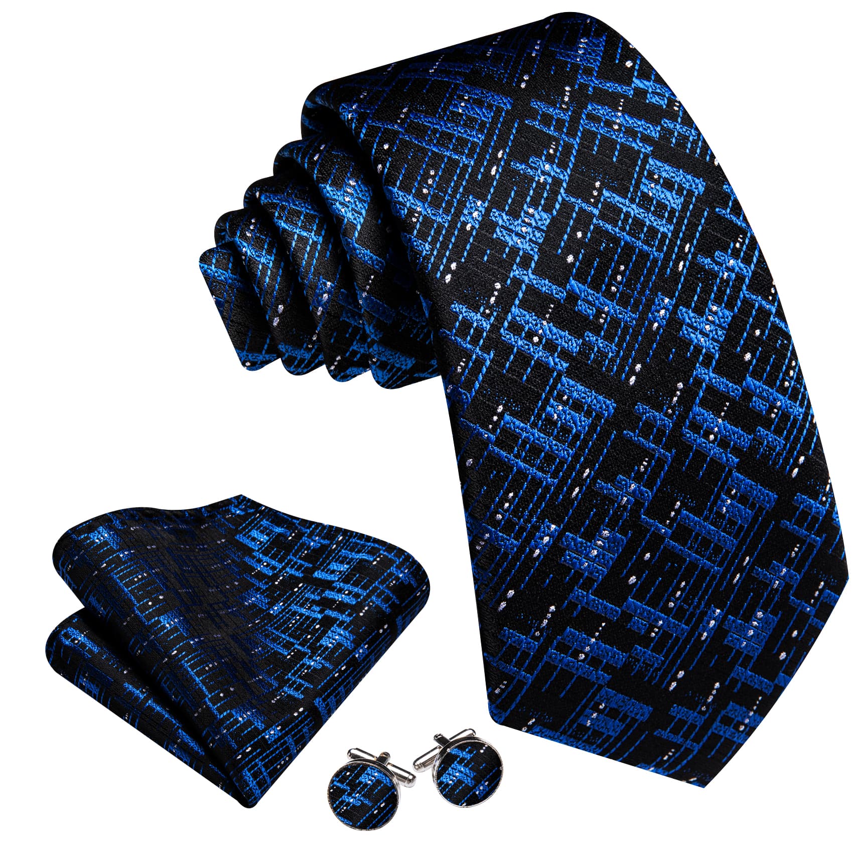 Black Blue Novelty Tie Men's Neckties Hanky Cufflinks Set