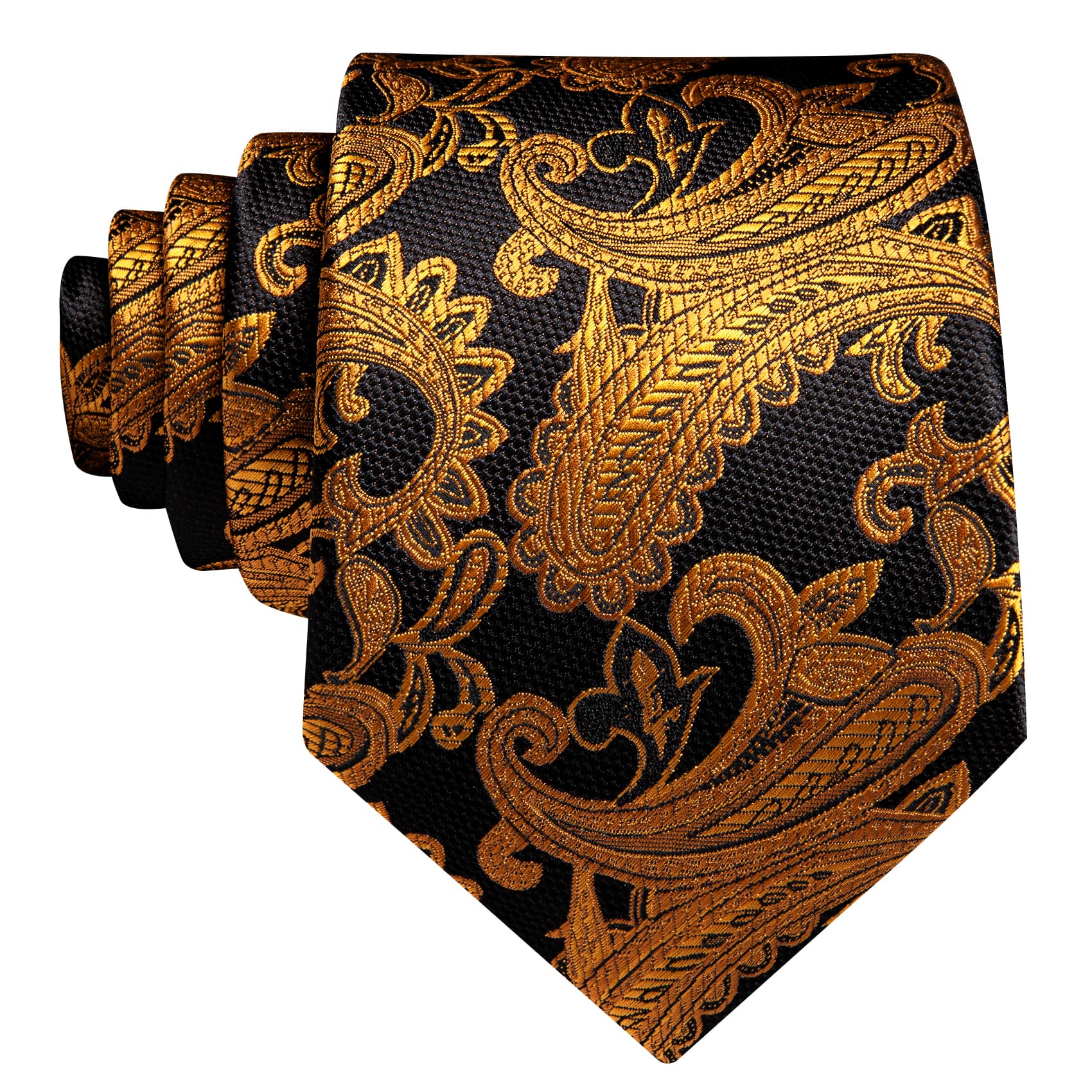  Paisley Necktie Black Golden Jacquard Men's Formal Tie Set