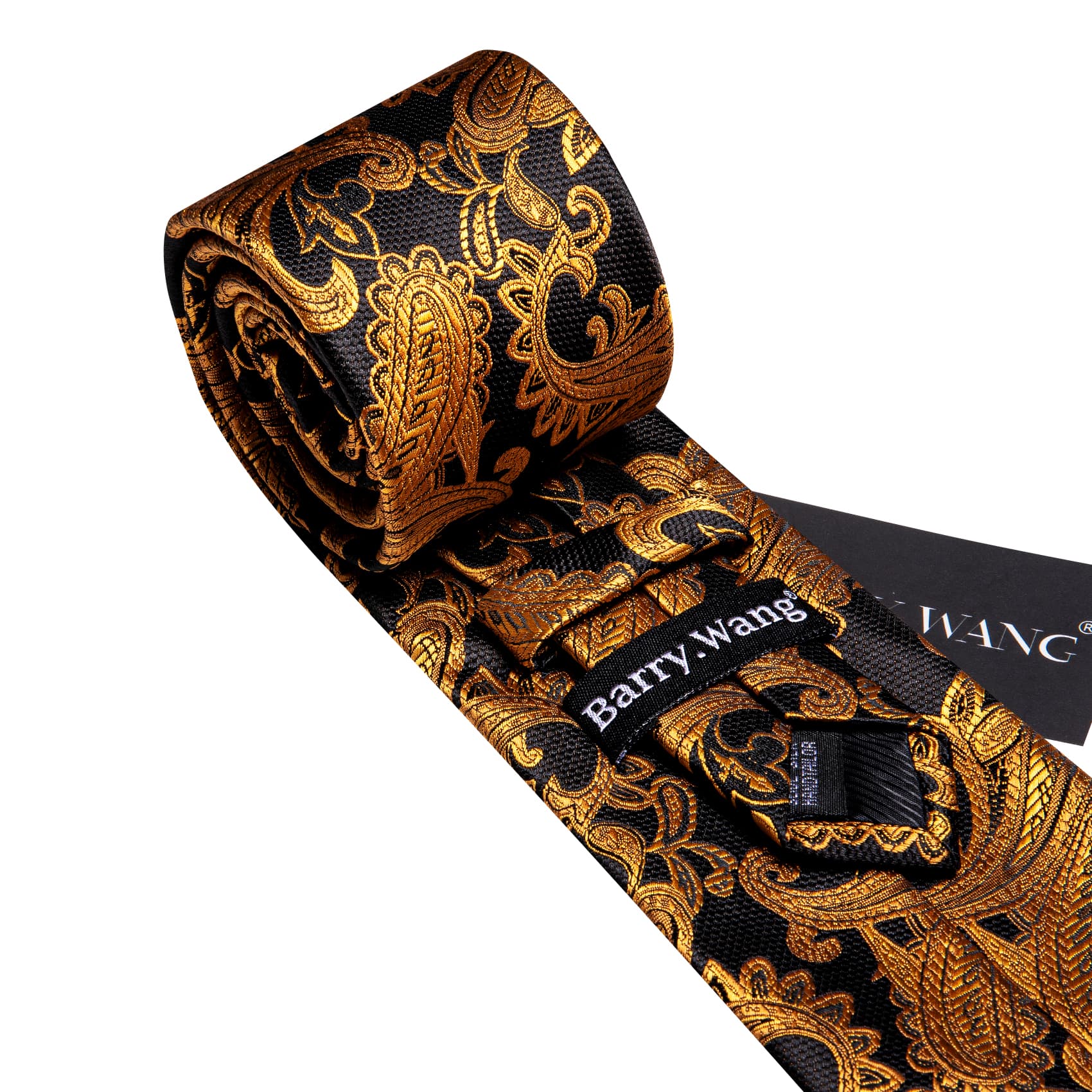  Paisley Necktie Black Golden Jacquard Men's Formal Tie Set