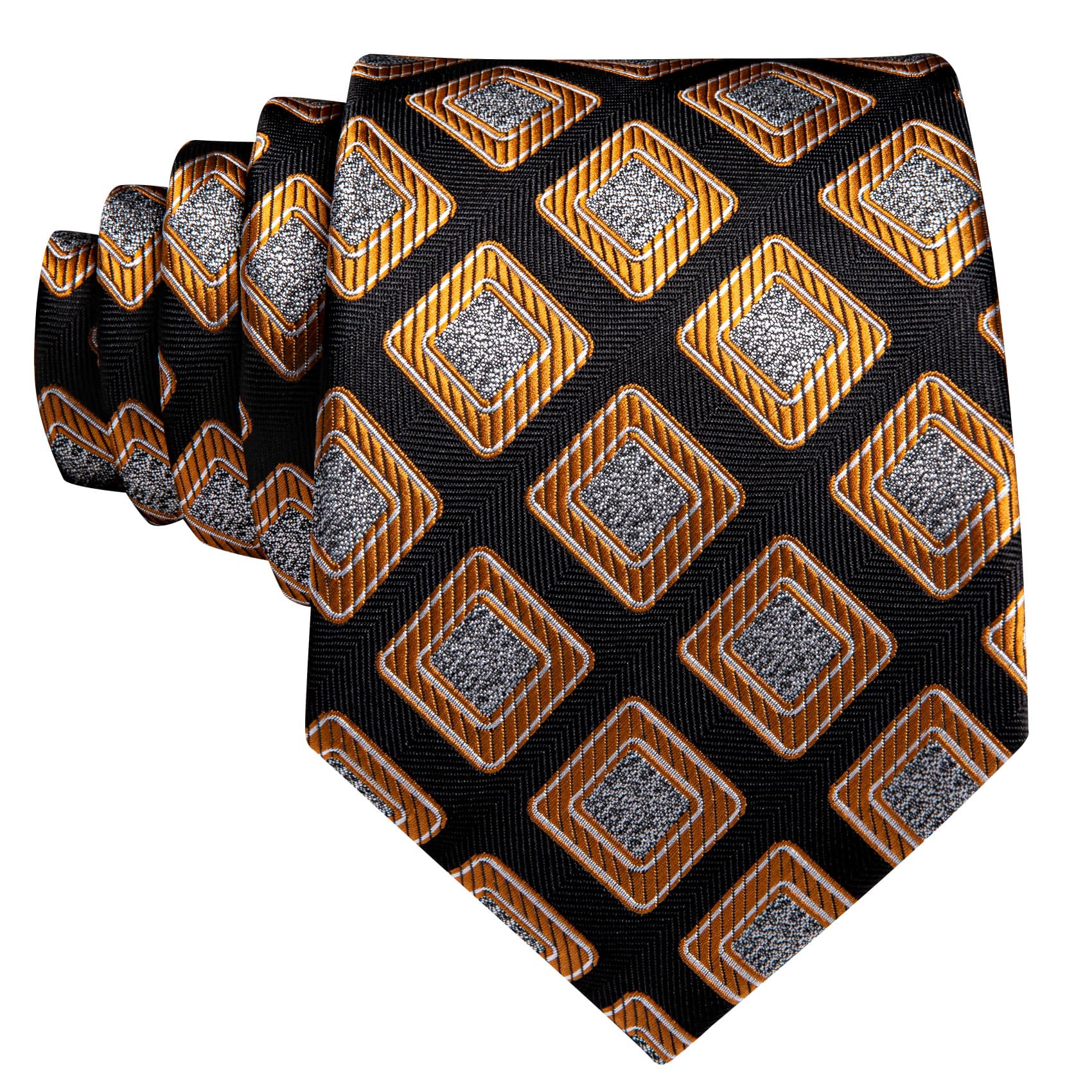  Novelty Necktie Black Orange Silver Square Men's Tie Set