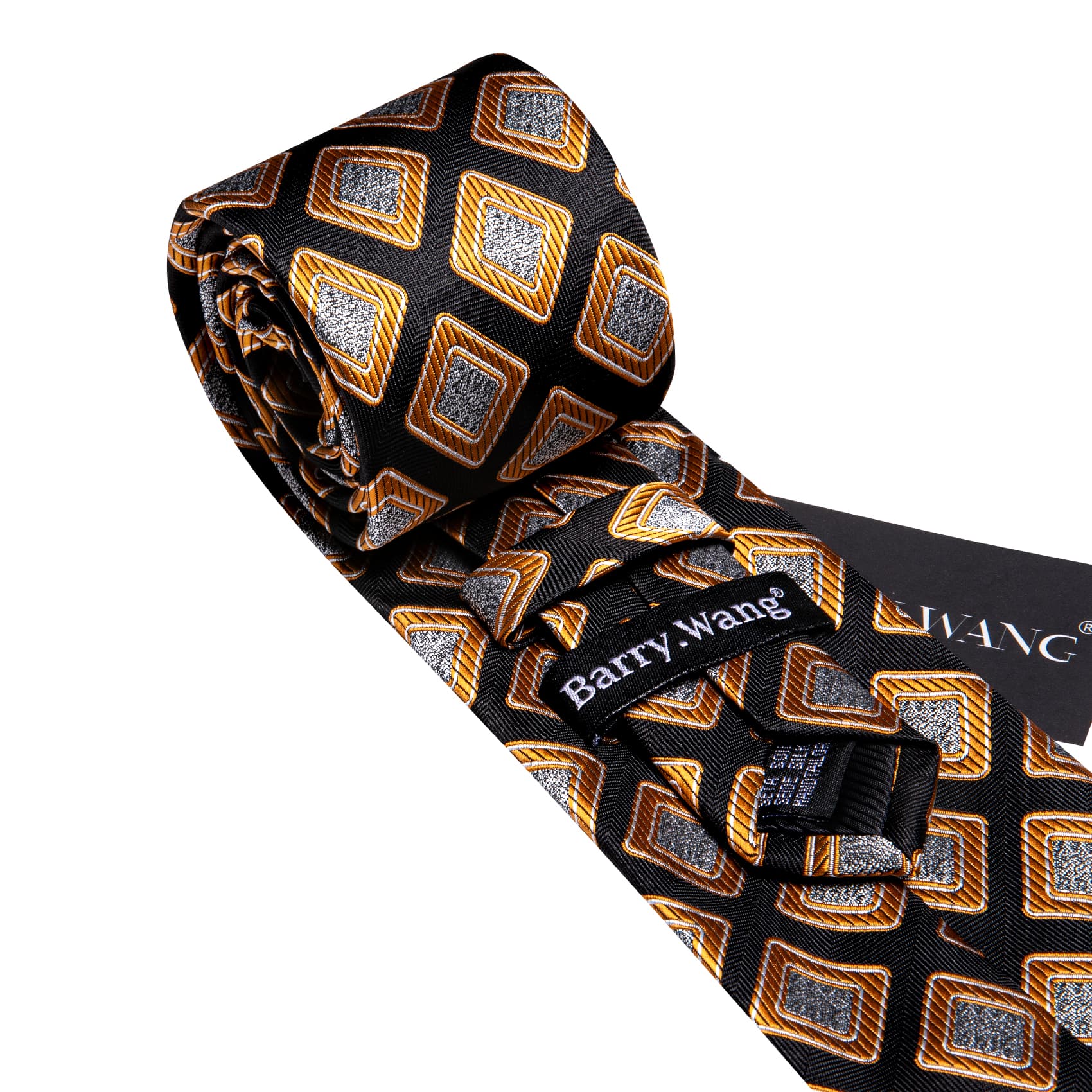  Novelty Necktie Black Orange Silver Square Men's Tie Set