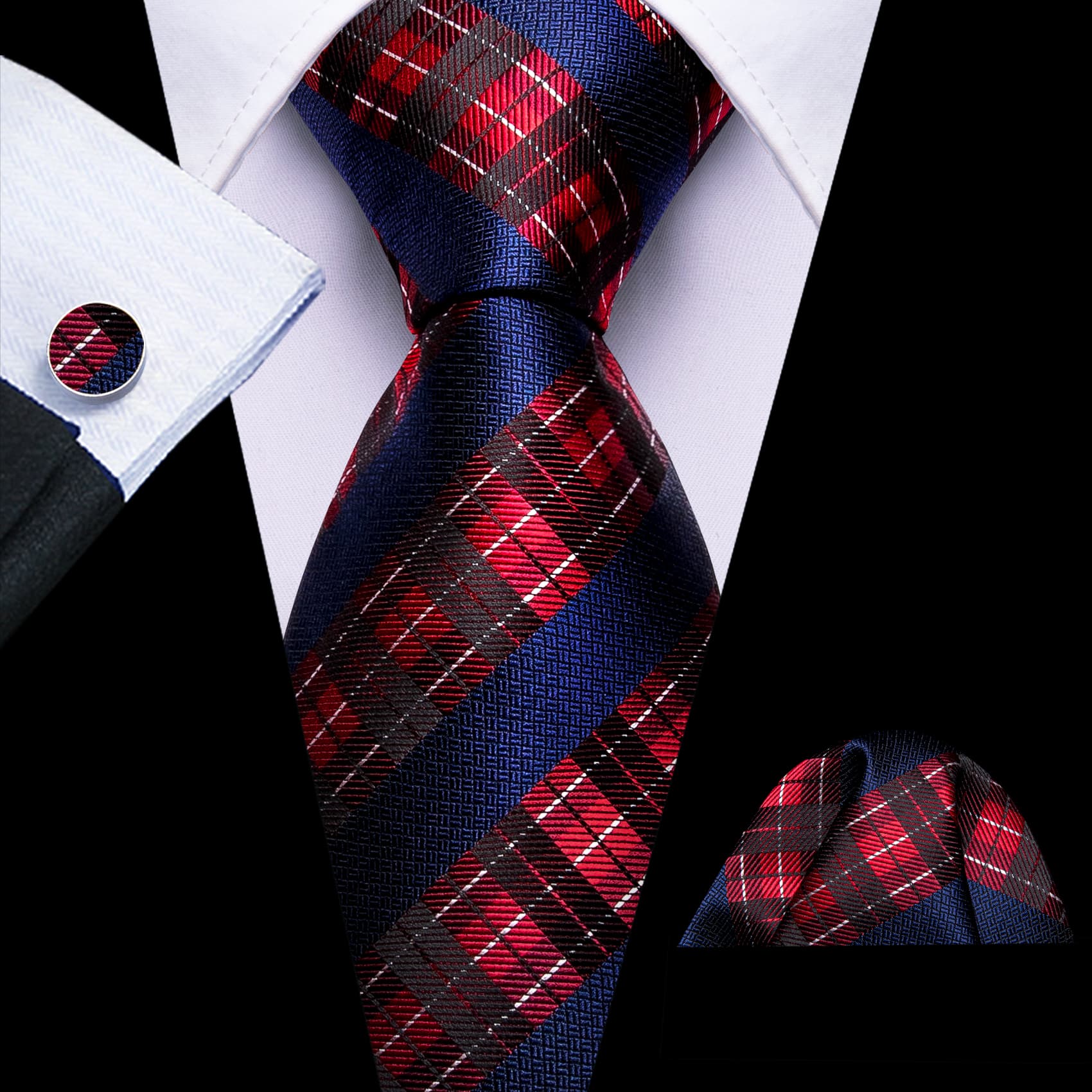 Blue red necktie set with balck suit