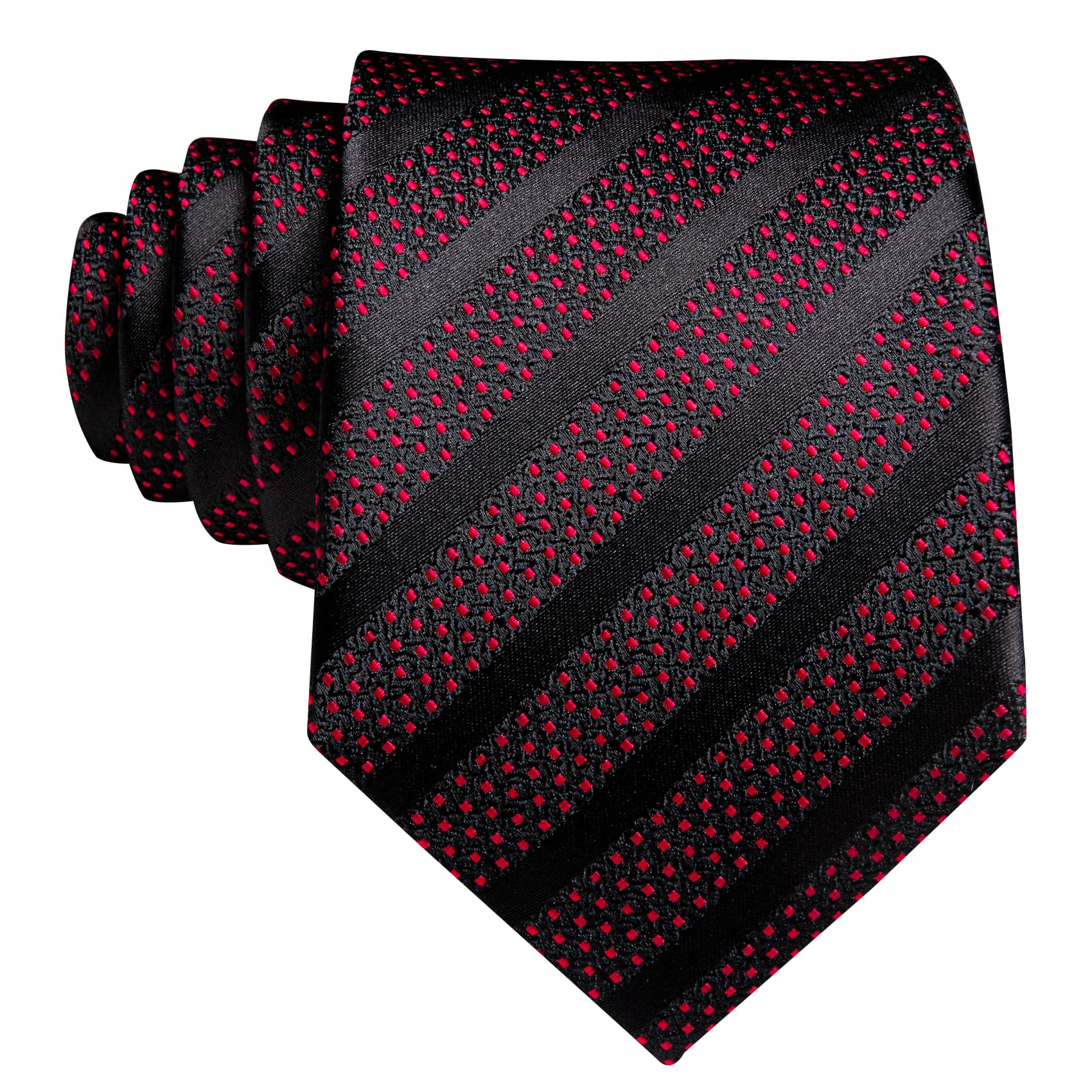 Black Necktie Red Polka Dots Men's Tie Hanky Cufflinks Set