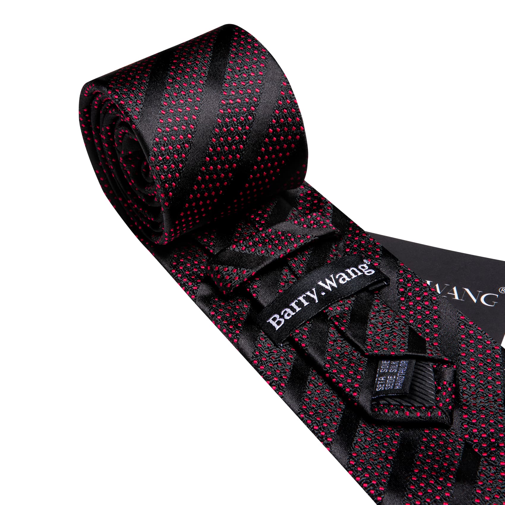 Black Necktie Red Polka Dots Men's Tie Hanky Cufflinks Set