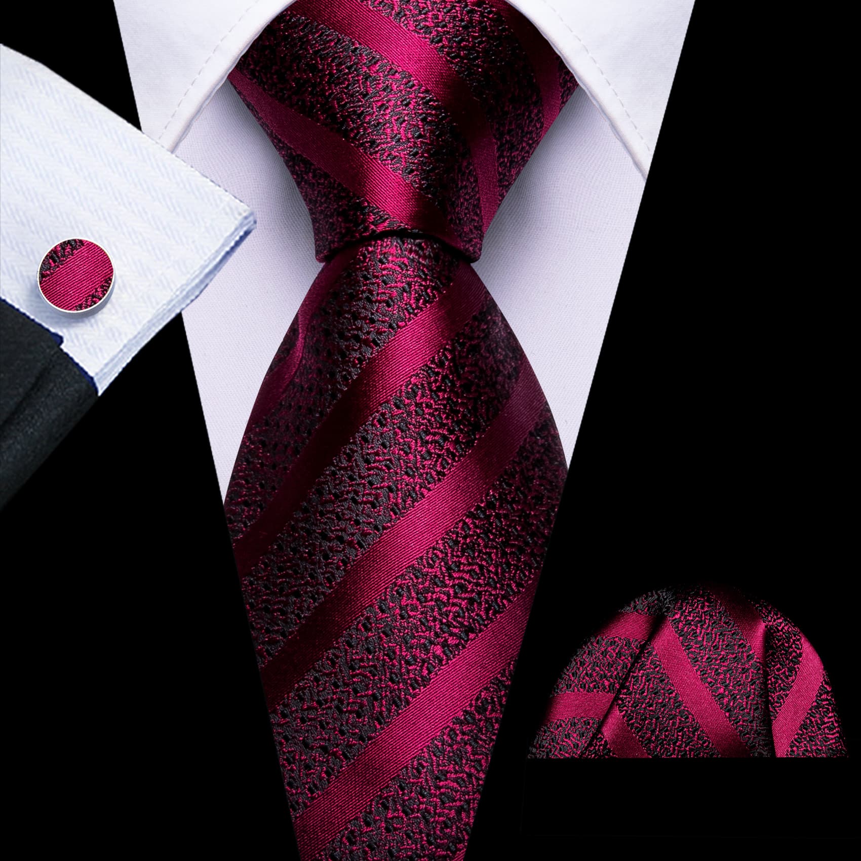 Burgundy Tie Black suit