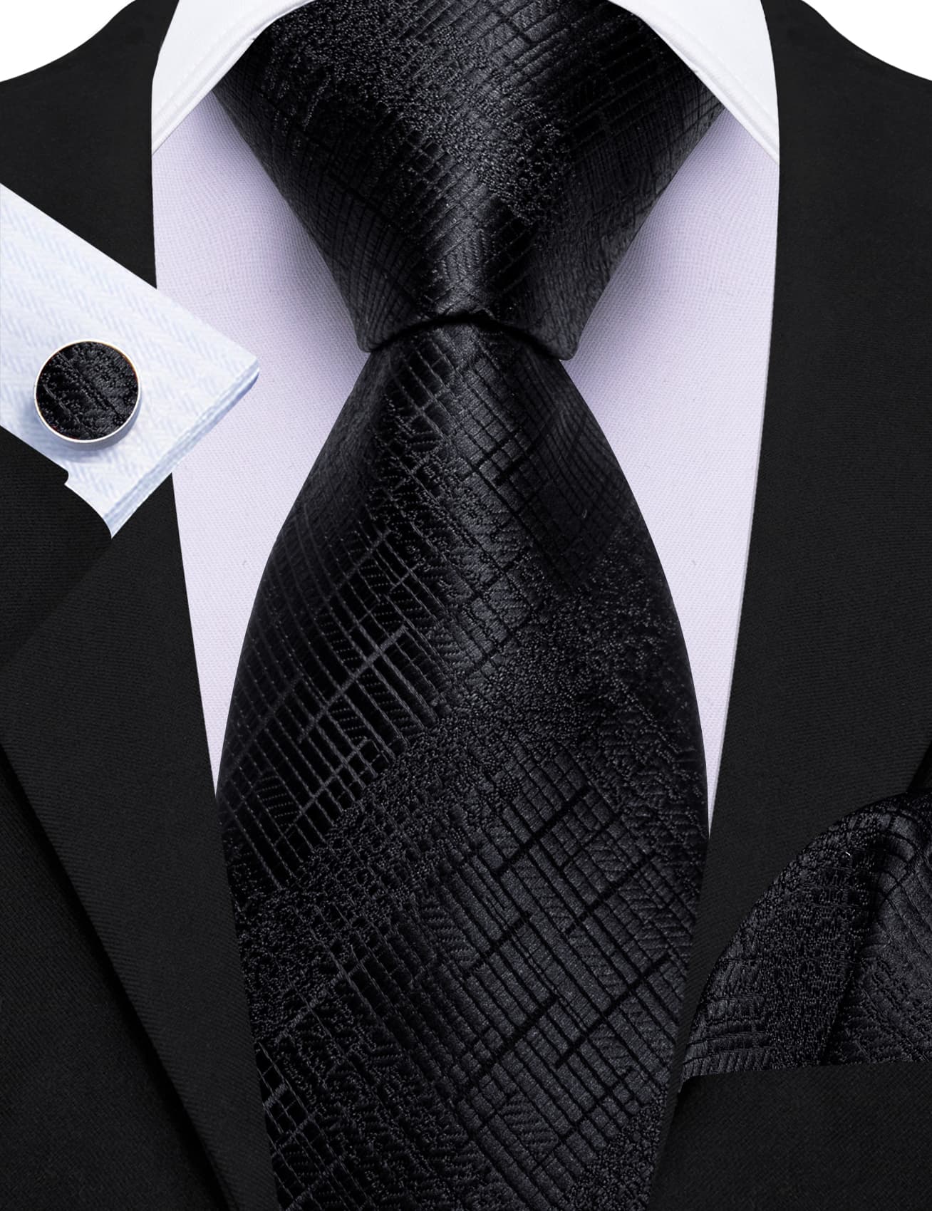 Black Tie Mens Novelty Jacquard Pattern Wedding Necktie Set